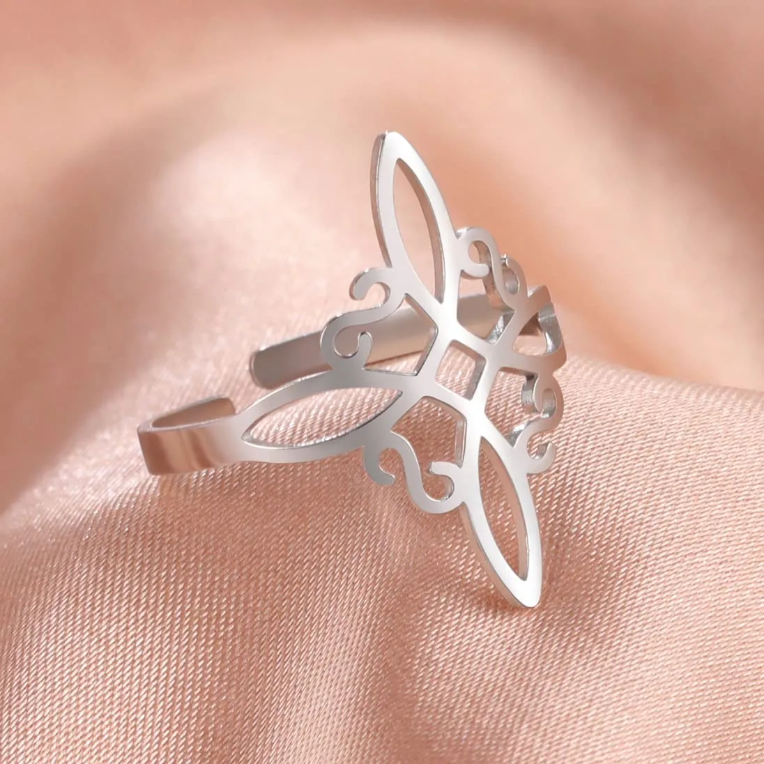 Anello con Nodo Streghe da donna Acciaio Inox Elegante con Nodo Celtico Irlandese Gioiello con Amuleto per Stregoneria - immagine 4