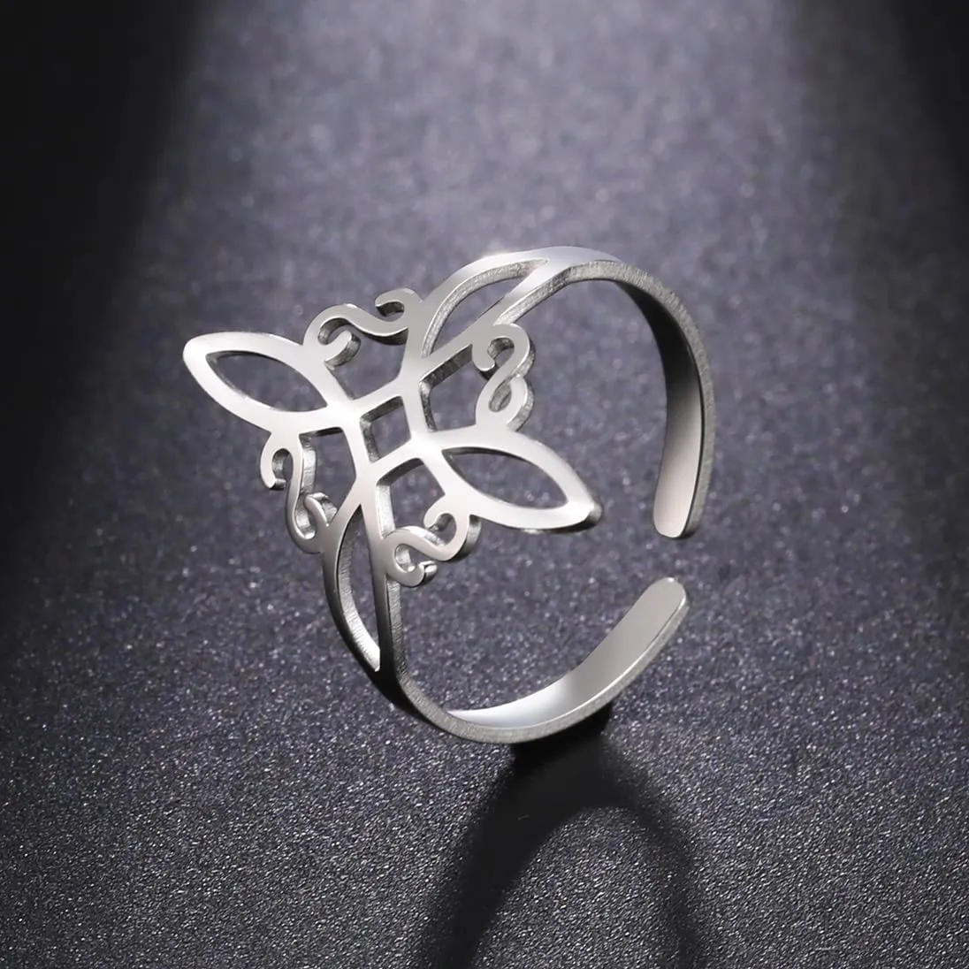 Anello con Nodo Streghe da donna Acciaio Inox Elegante con Nodo Celtico Irlandese Gioiello con Amuleto per Stregoneria - immagine 5