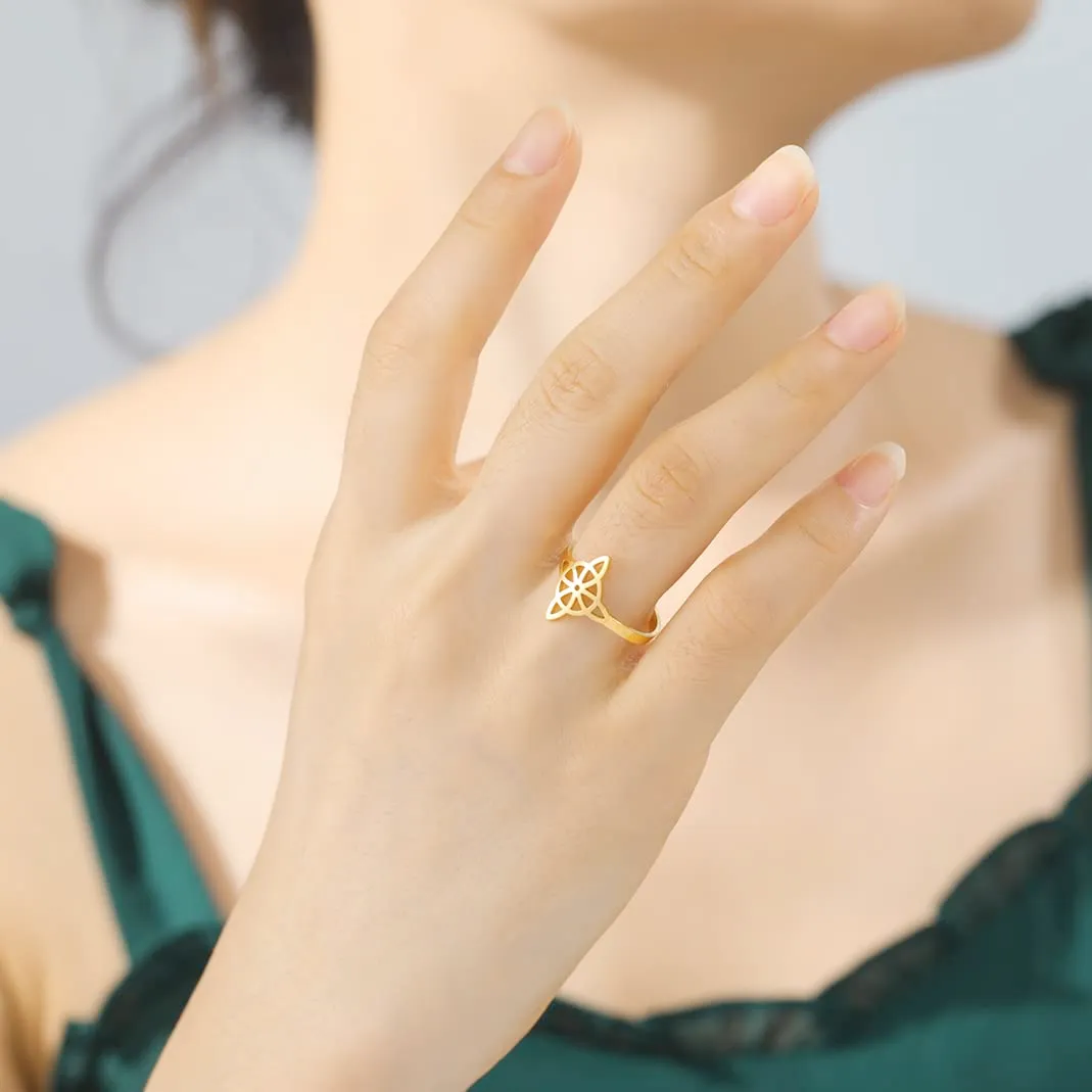 UNIFT Anello Nodo delle Streghe per Donna in Acciaio Inossidabile Stile Geometrico Elegante Chic Nodo Celtico Irlandese Anello Regolabile Gioiello Amuleto Stregoneria, Acciaio inossidabile, Non pietra - immagine 2