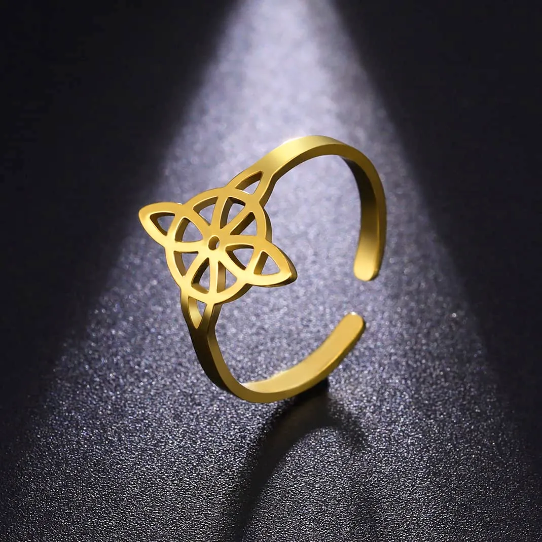UNIFT Anello Nodo delle Streghe per Donna in Acciaio Inossidabile Stile Geometrico Elegante Chic Nodo Celtico Irlandese Anello Regolabile Gioiello Amuleto Stregoneria, Acciaio inossidabile, Non pietra - immagine 3