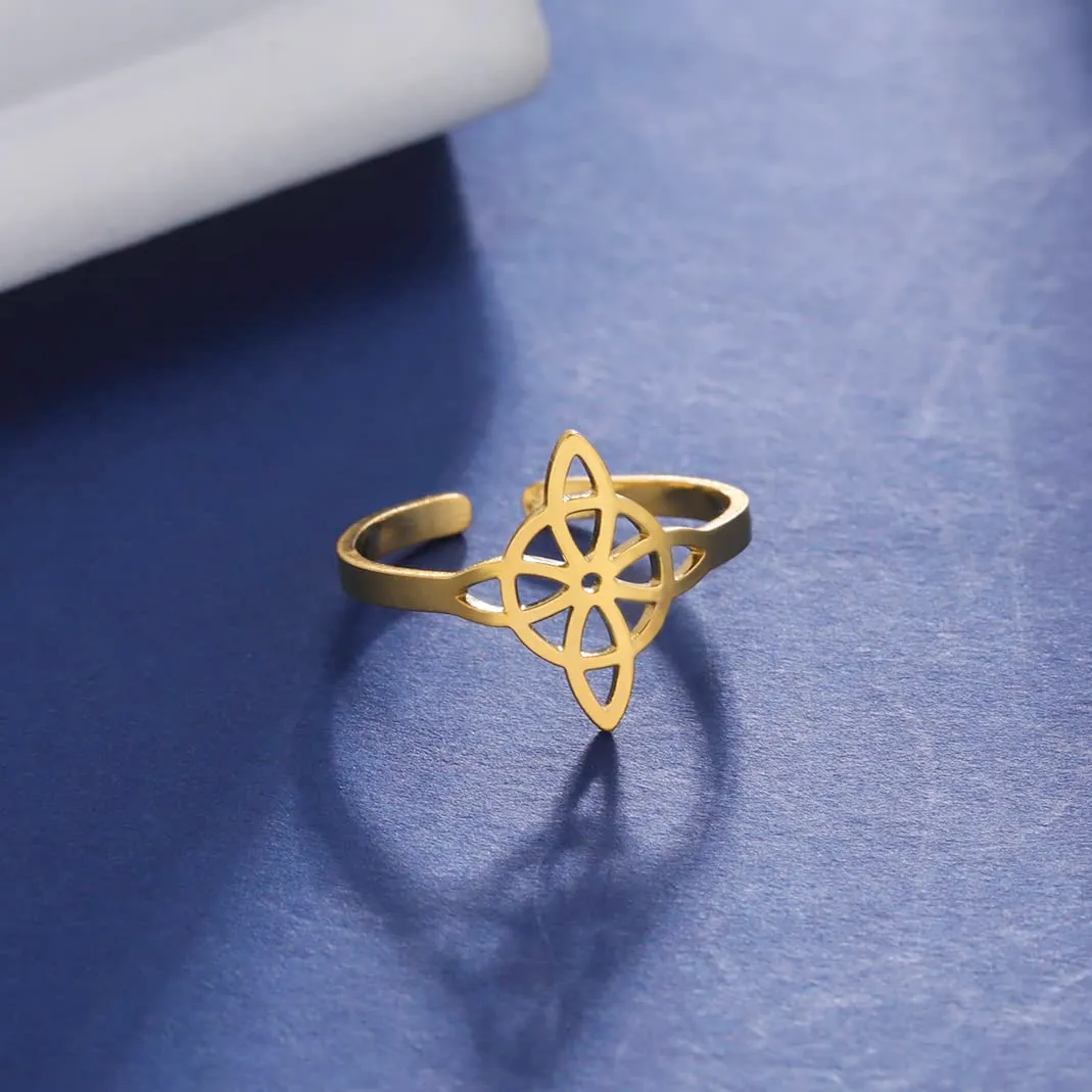 UNIFT Anello Nodo delle Streghe per Donna in Acciaio Inossidabile Stile Geometrico Elegante Chic Nodo Celtico Irlandese Anello Regolabile Gioiello Amuleto Stregoneria, Acciaio inossidabile, Non pietra - immagine 4
