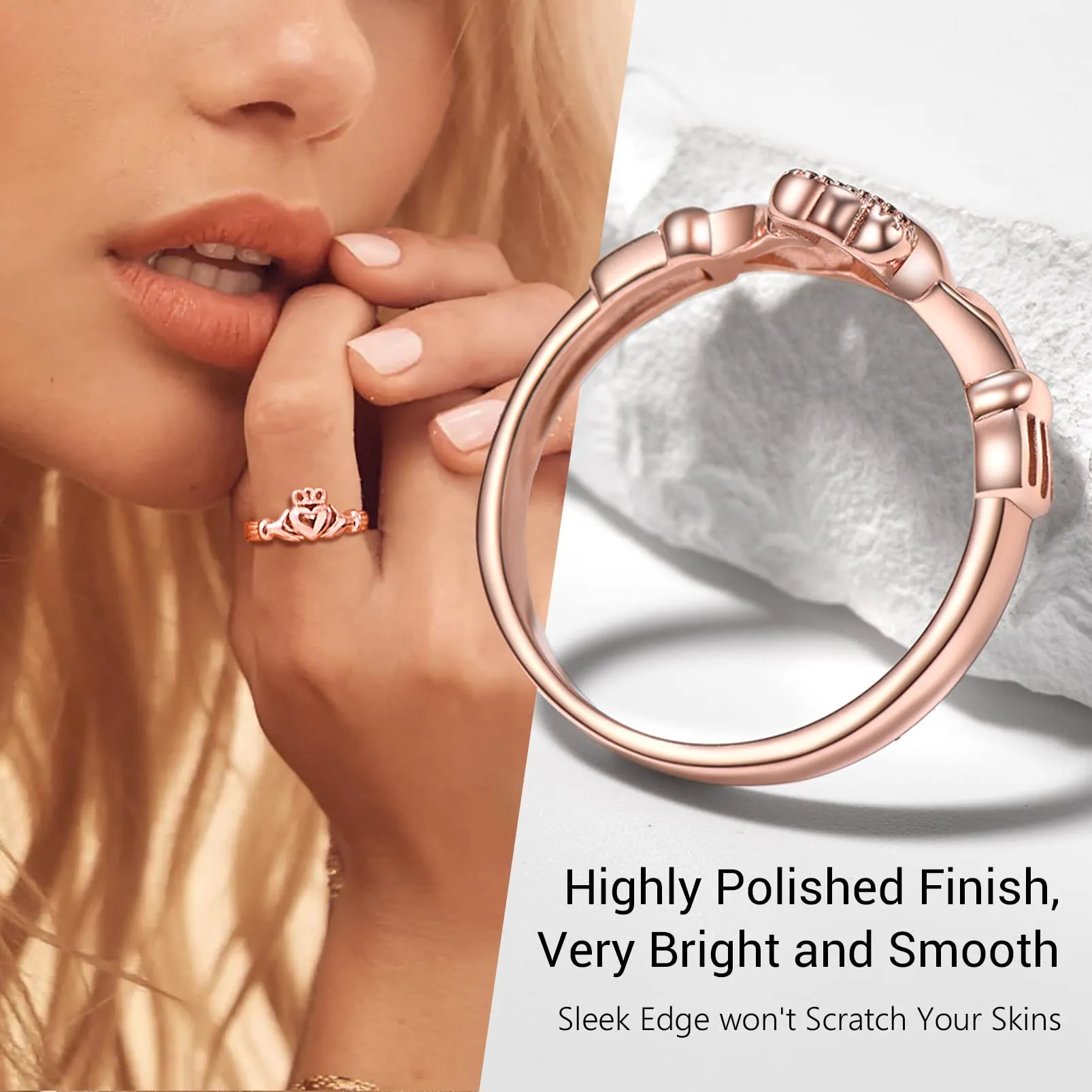 PROSILVER Anello Donna Anelli Donna 925 Oro Rosa Claddagh Anello Oro Rosa Argento 925 Anello Mirusa 12 - immagine 5