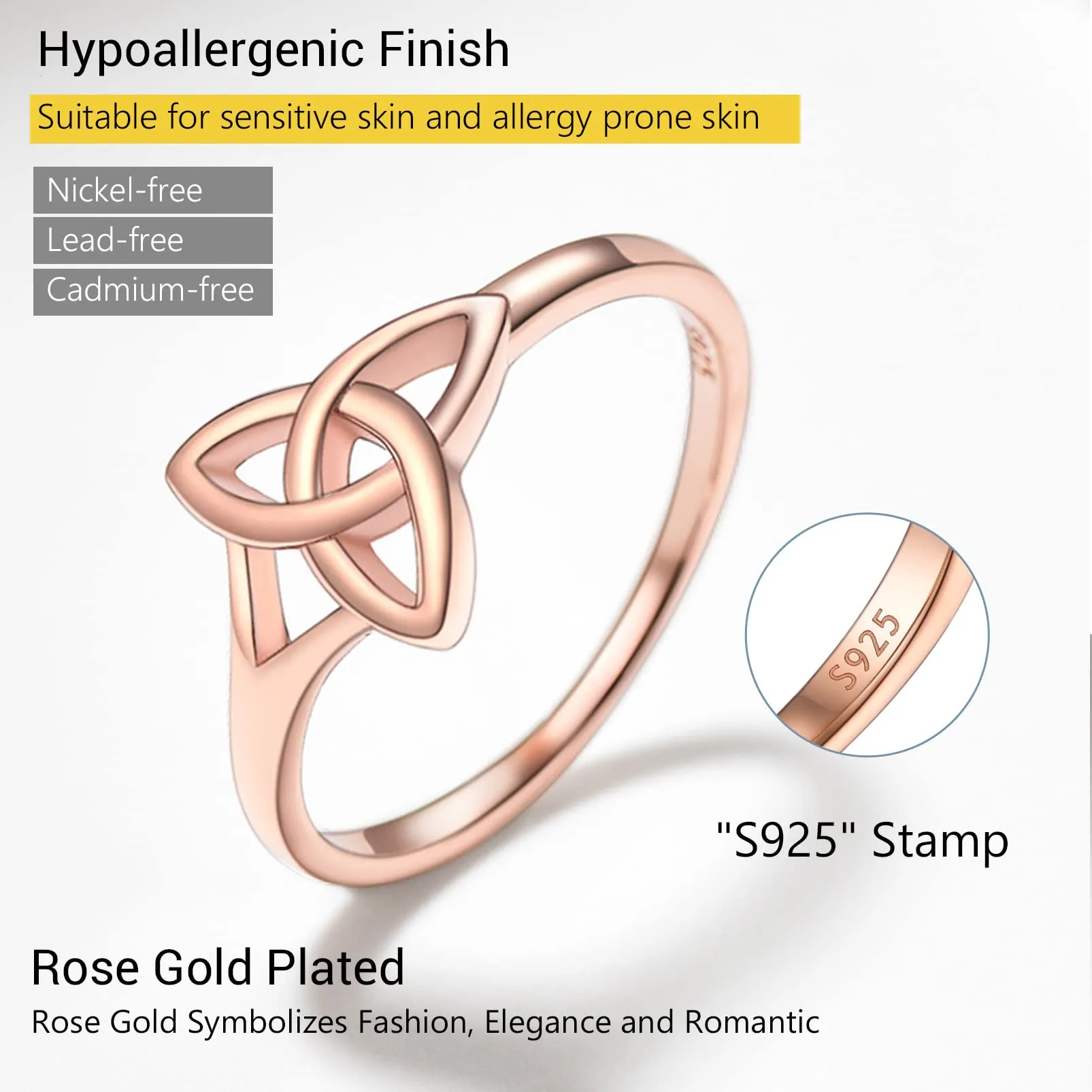 PROSILVER Anello Donna Anelli Donna 925 Oro Rosa Nodo Celtico Anello Oro Rosa Argento 925 Anello Mirusa 12 - immagine 4