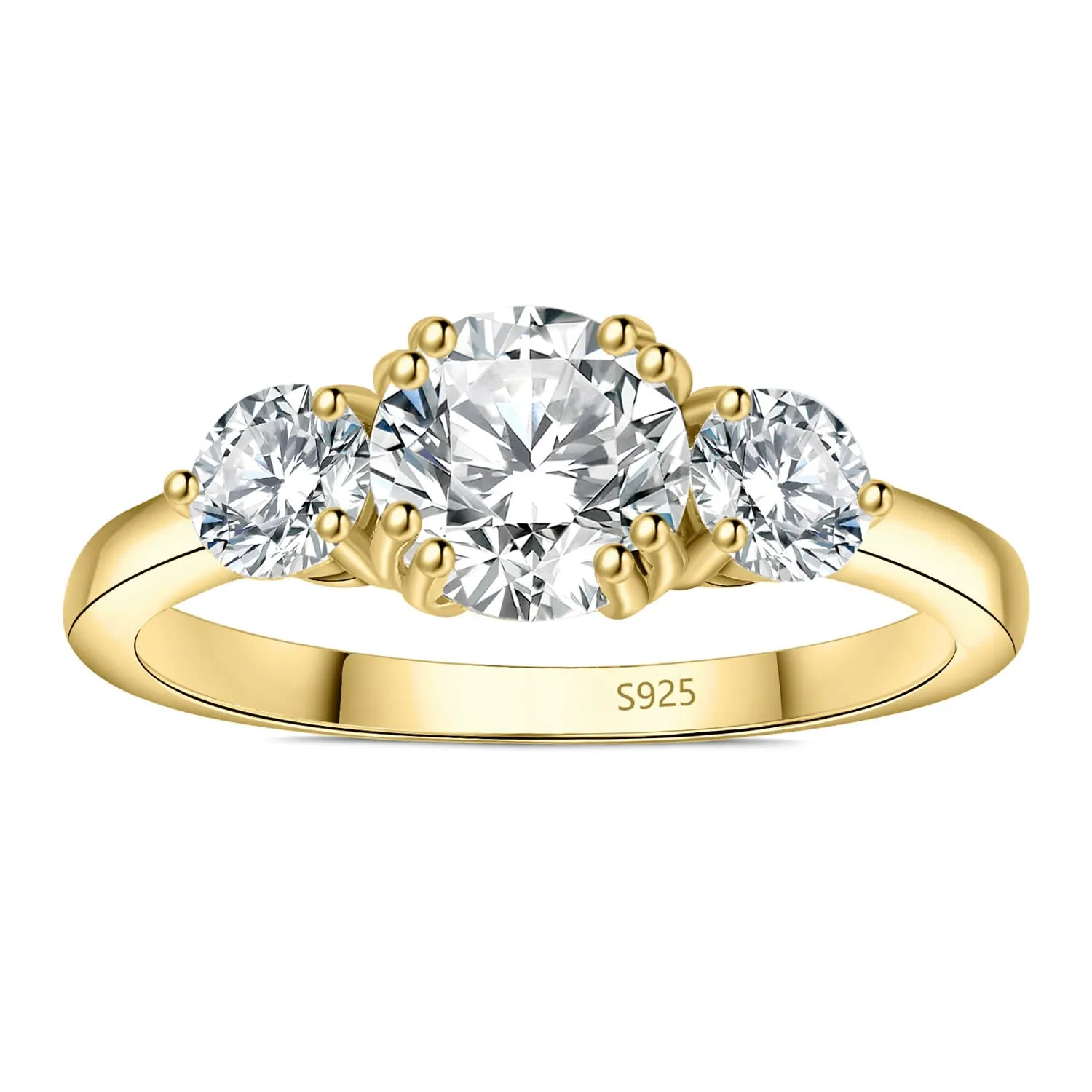JewelryPalace Anello a Tre Pietre Argento 925 Con Cubica Zirconia, Fede Nuziale Dorata Con Pietra a Taglio Rotondo, Set Gioielli Donna Matrimonio 14.5 - immagine 5