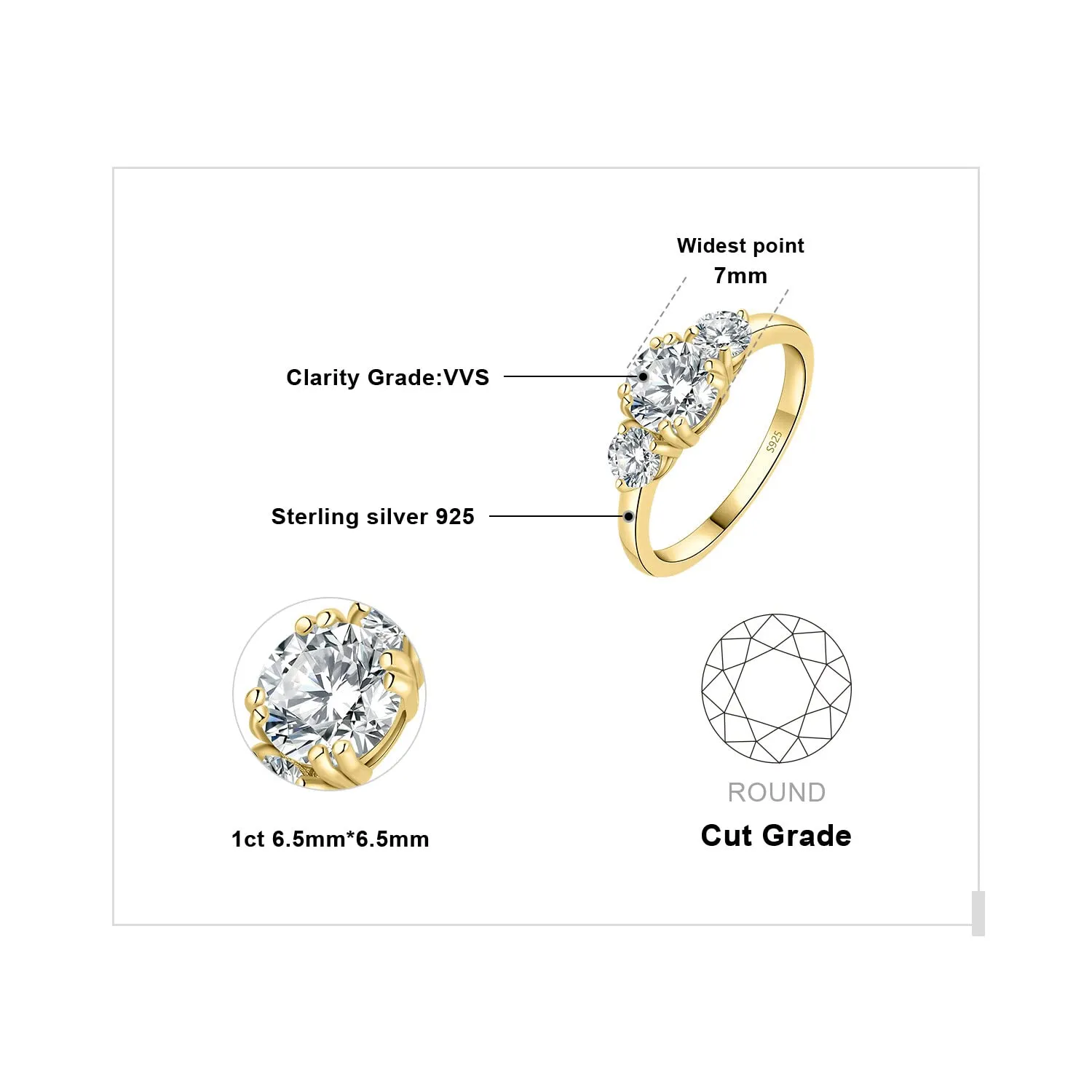 JewelryPalace Anello Classico a Tre Pietre in Argento 925 con Cubica Zirconia, Fede Nuziale Donna Tre Ori per Matrimonio - immagine 2