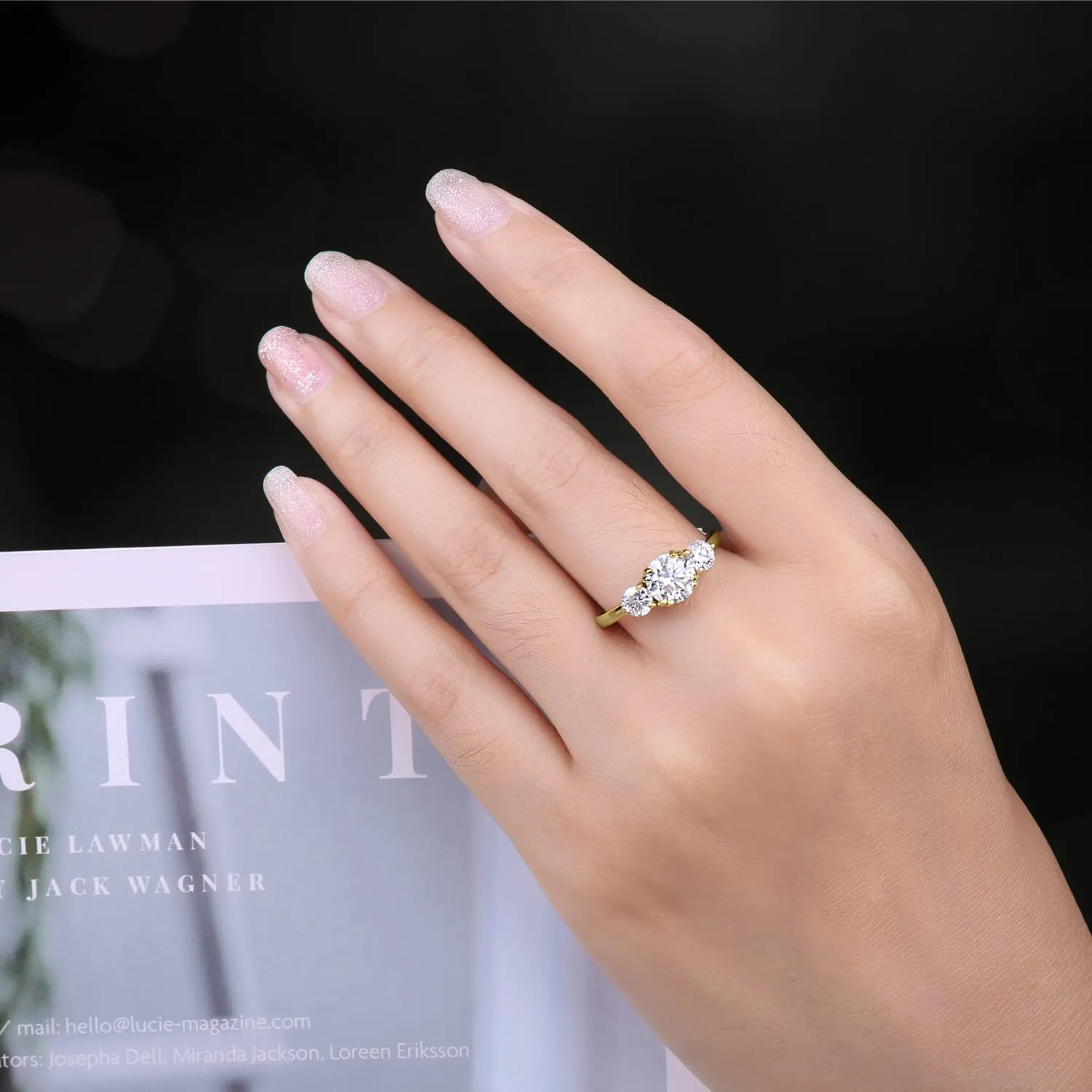 JewelryPalace 1ct Classico Anello a Tre Pietre Donna Argento con Cubica Zirconia, Anelli Dorati Donna 925 con Pietra a Taglio Rotondo, Fede Nuziale in Oro Anello Matrimonio Set Gioielli Donna 21 - immagine 6