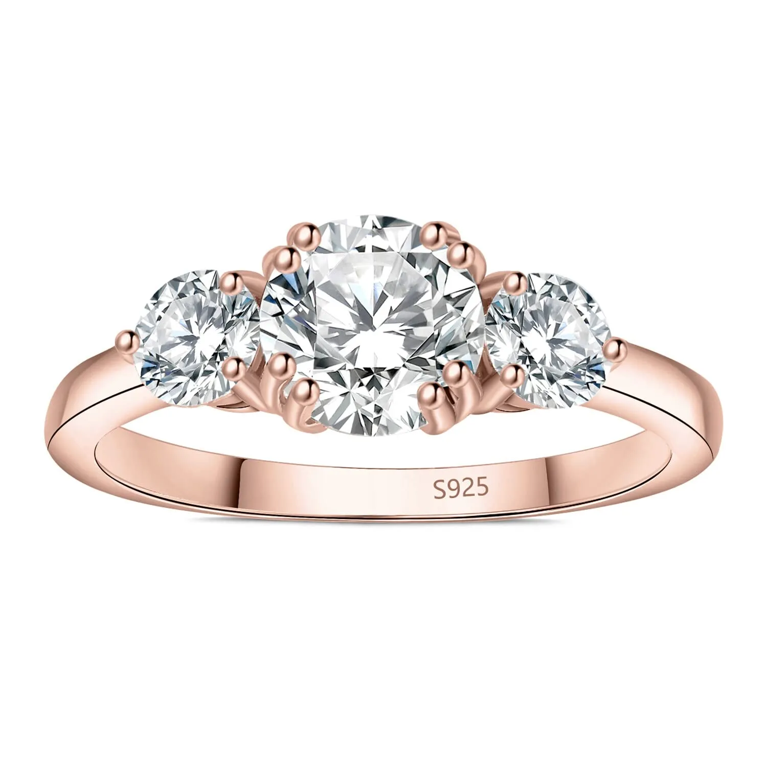 JewelryPalace Anello a Tre Pietre Donna Argento 925 Con Cubica Zirconia, Pietra a Taglio Rotondo, Fede Nuziale in Oro Rosa, Set Gioielli Matrimonio Taglia 7 - immagine 5