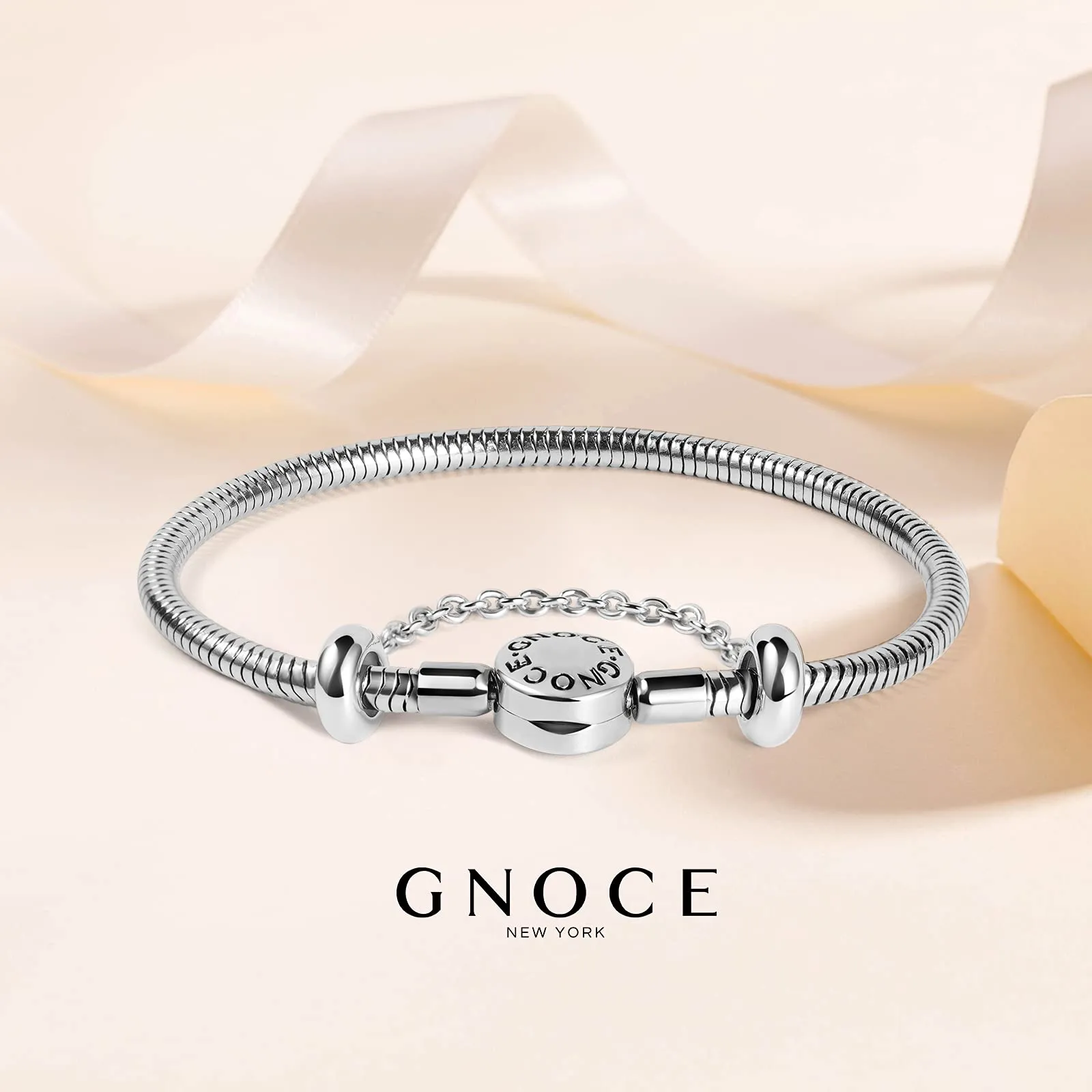 GNOCE Bracciale Con Ciondoli In Acciaio Inossidabile Never Fade Bracciale Con Ciondoli A Catena A Serpente In Metallo Unico Per Donna Uomo (20cm) - immagine 4