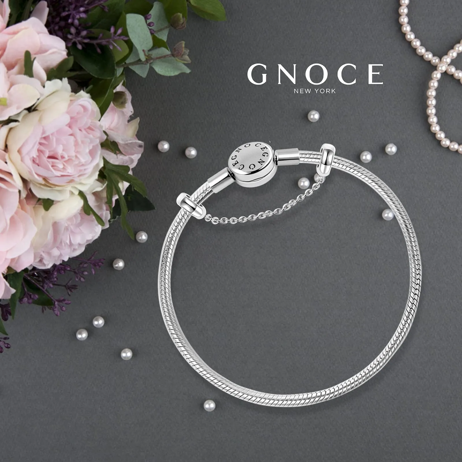 GNOCE Bracciale Con Ciondoli In Acciaio Inossidabile Never Fade Bracciale Con Ciondoli A Catena A Serpente In Metallo Unico Per Donna Uomo (20cm) - immagine 5