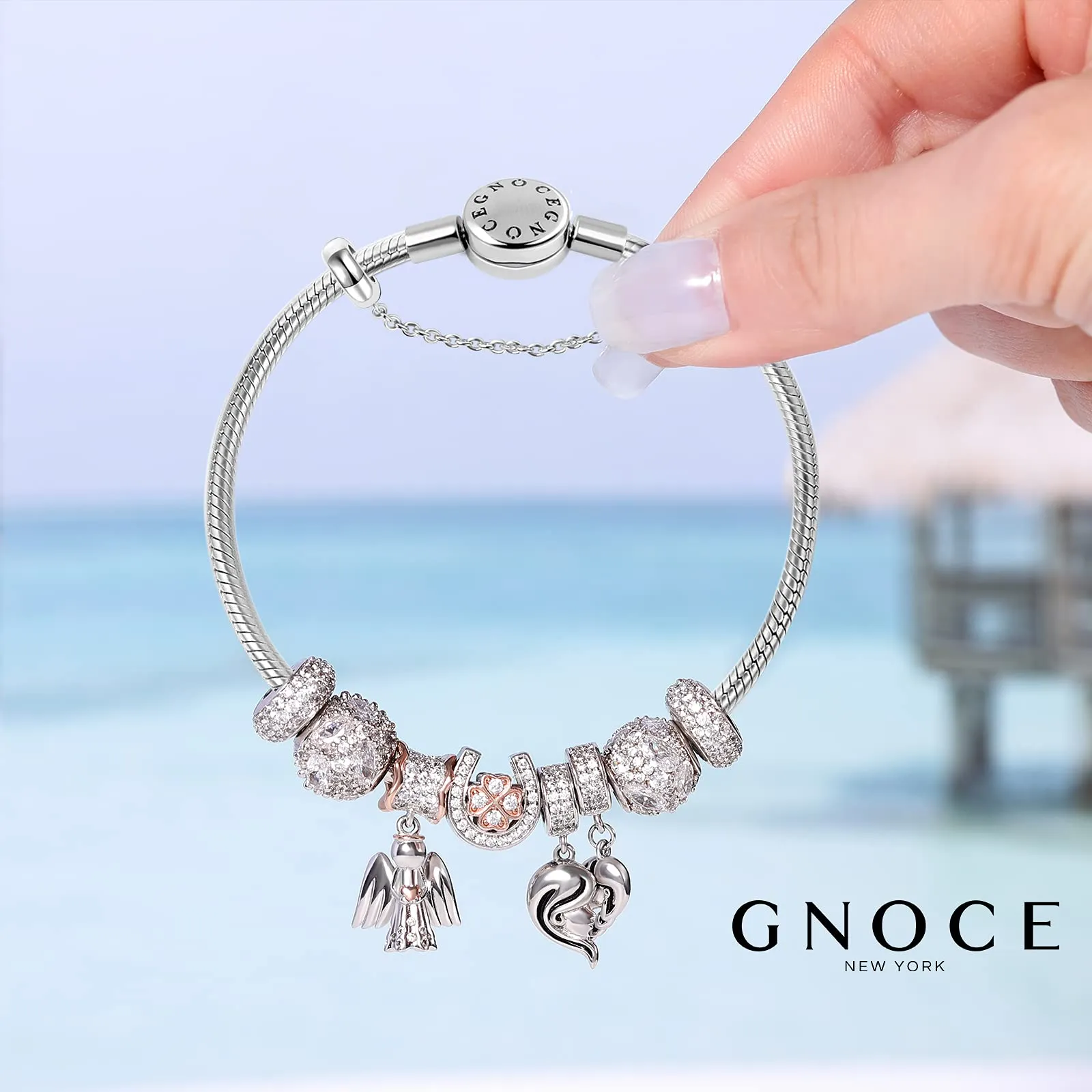 GNOCE Bracciale Con Ciondoli In Acciaio Inossidabile Never Fade Bracciale Con Ciondoli A Catena A Serpente In Metallo Unico Per Donna Uomo (20cm) - immagine 6