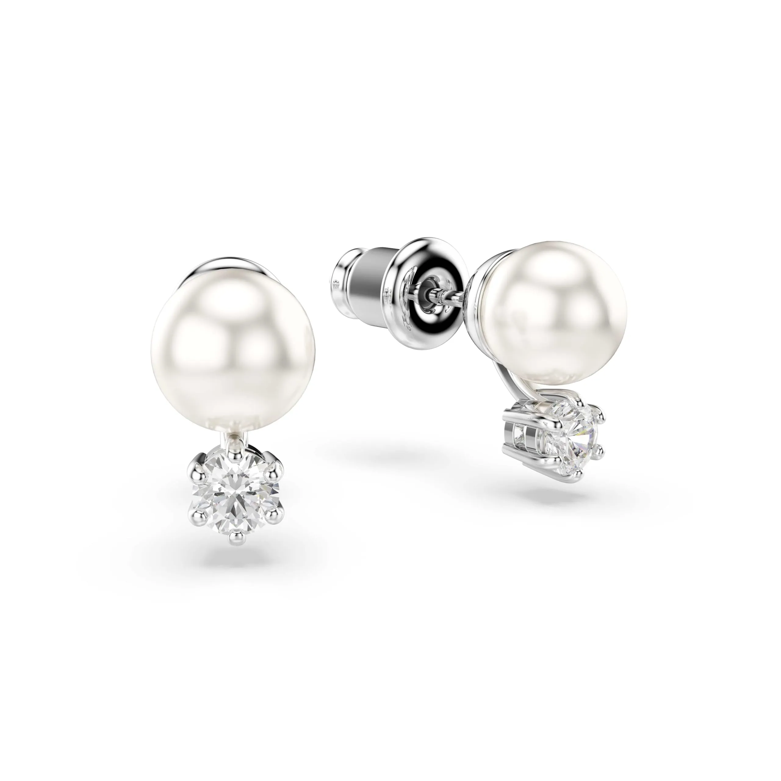 Swarovski Orecchini a lobo Matrix, Crystal Pearl, Taglio Round, Bianchi, Placcato rodio - immagine 3