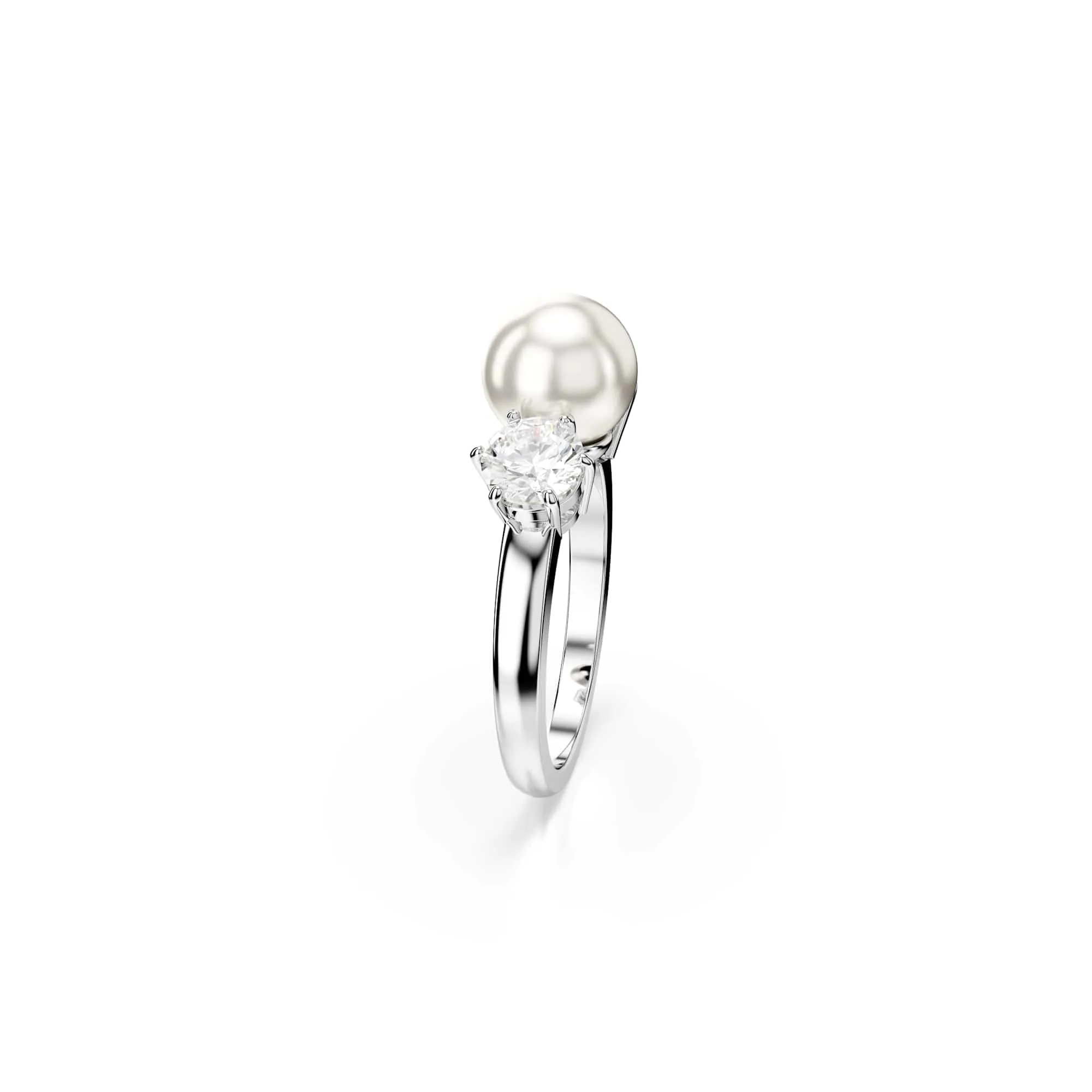 Swarovski Anello cocktail Matrix, Crystal Pearl, Taglio Round, Bianco, Placcato rodio - immagine 3