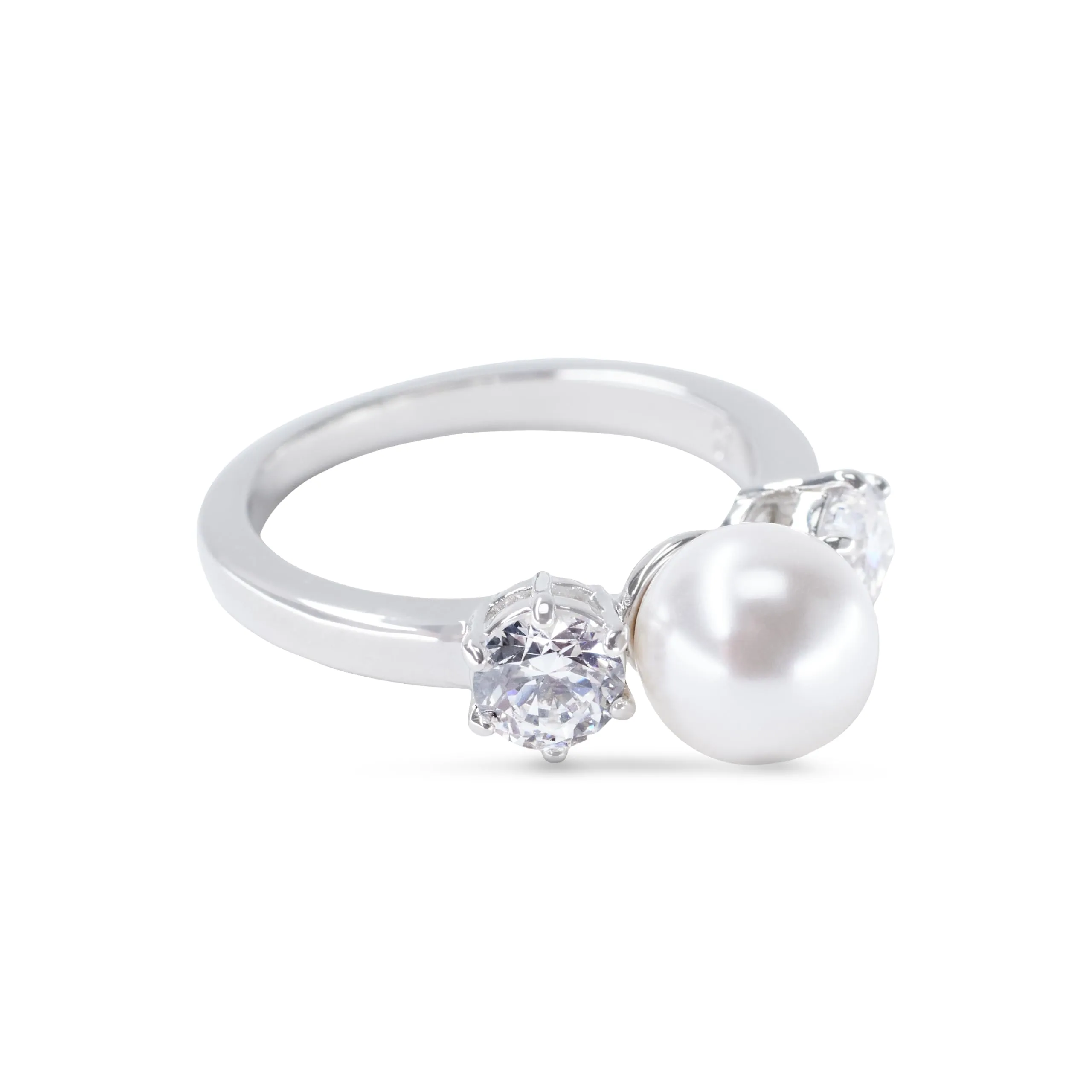 Swarovski Anello cocktail Matrix, Crystal Pearl, Taglio Round, Bianco, Placcato rodio - immagine 1