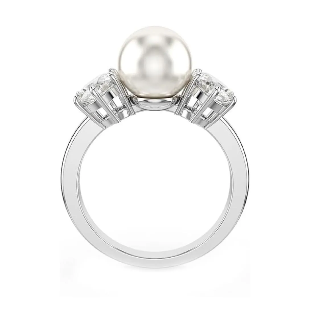 Swarovski Anello cocktail Matrix, Crystal Pearl, Taglio Round, Bianco, Placcato rodio - immagine 1
