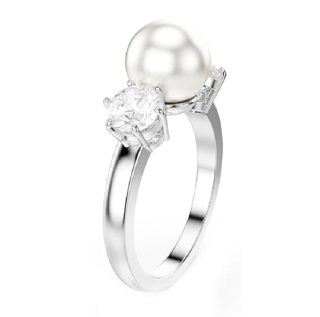 Swarovski Anello cocktail Matrix, Crystal Pearl, Taglio Round, Bianco, Placcato rodio - immagine 2