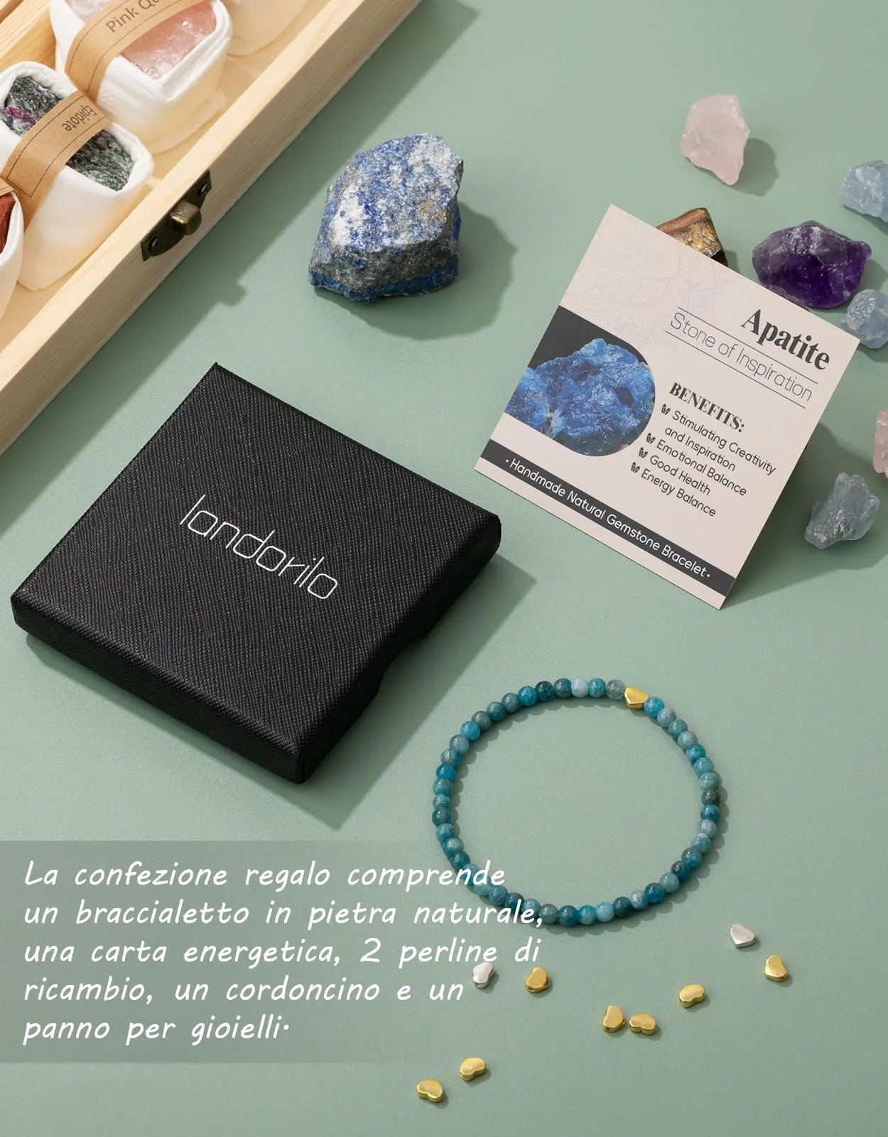 Landorilo Bracciale Donna, Pietra Naturale 4mm, Apatite O - immagine 6