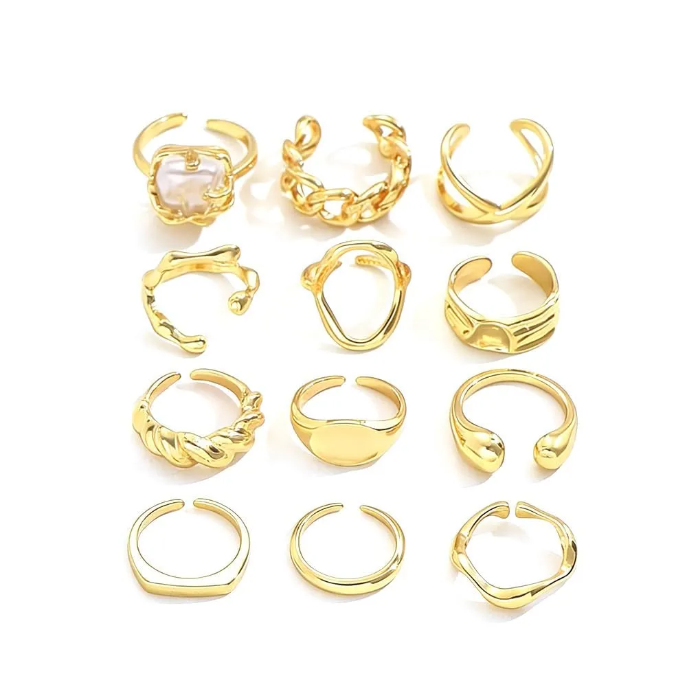 XFSRG 12 Pezzi Anelli Donna Geometria Semplice Lusso Leggero Anello Personalità Regolabile Accessori alla Moda - immagine 1