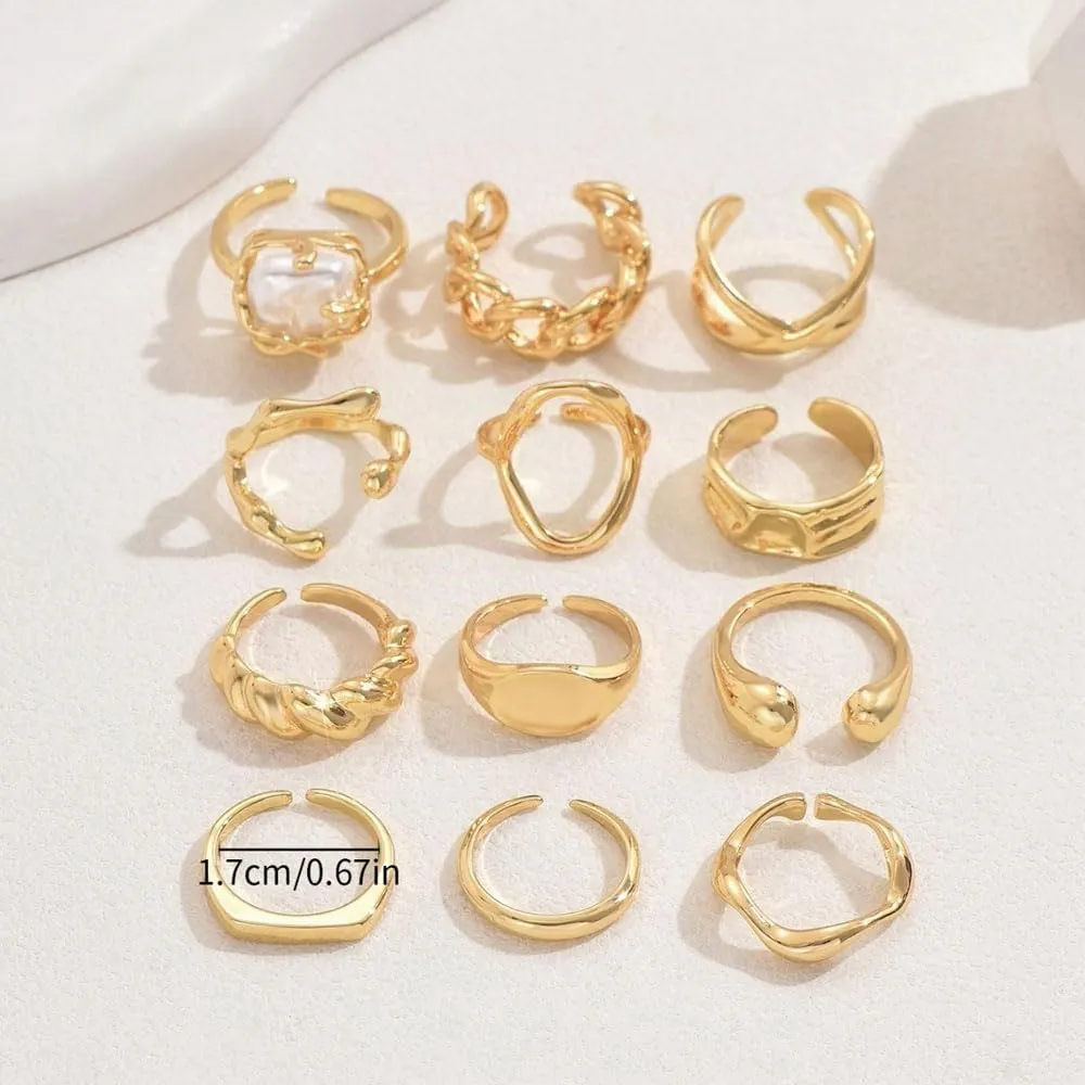 XFSRG 12 Pezzi Anelli Donna Geometria Semplice Lusso Leggero Anello Personalità Regolabile Accessori alla Moda - immagine 2