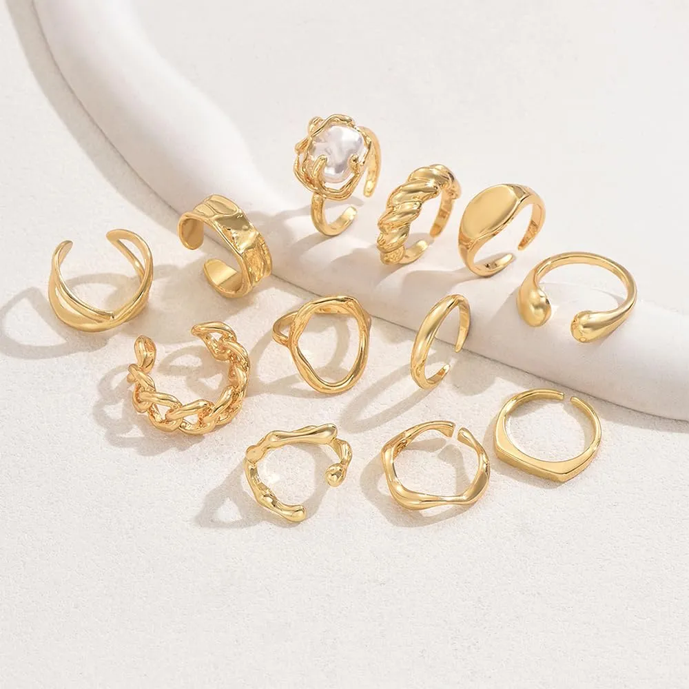 XFSRG 12 Pezzi Anelli Donna Geometria Semplice Lusso Leggero Anello Personalità Regolabile Accessori alla Moda - immagine 3