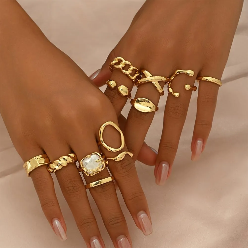 XFSRG 12 Pezzi Anelli Donna Geometria Semplice Lusso Leggero Anello Personalità Regolabile Accessori alla Moda - immagine 4