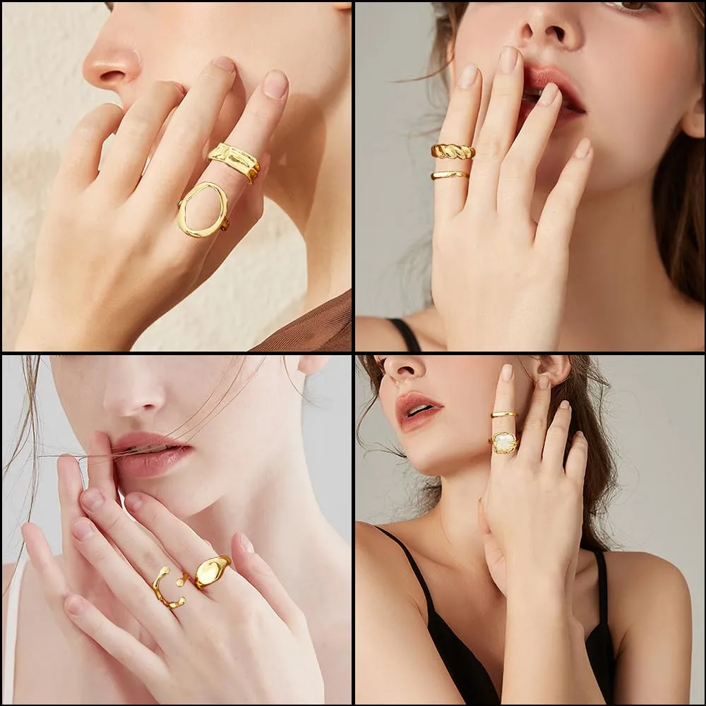 XFSRG 12 Pezzi Anelli Donna Geometria Semplice Lusso Leggero Anello Personalità Regolabile Accessori alla Moda - immagine 7