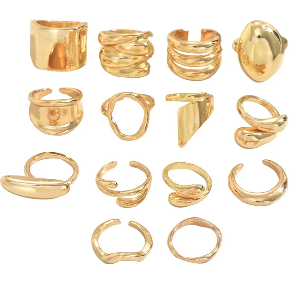 XFSRG 14 Pezzi Anelli Donna Geometria Semplice Lusso Leggero Anello Personalità Regolabile Accessori alla Moda - immagine 1
