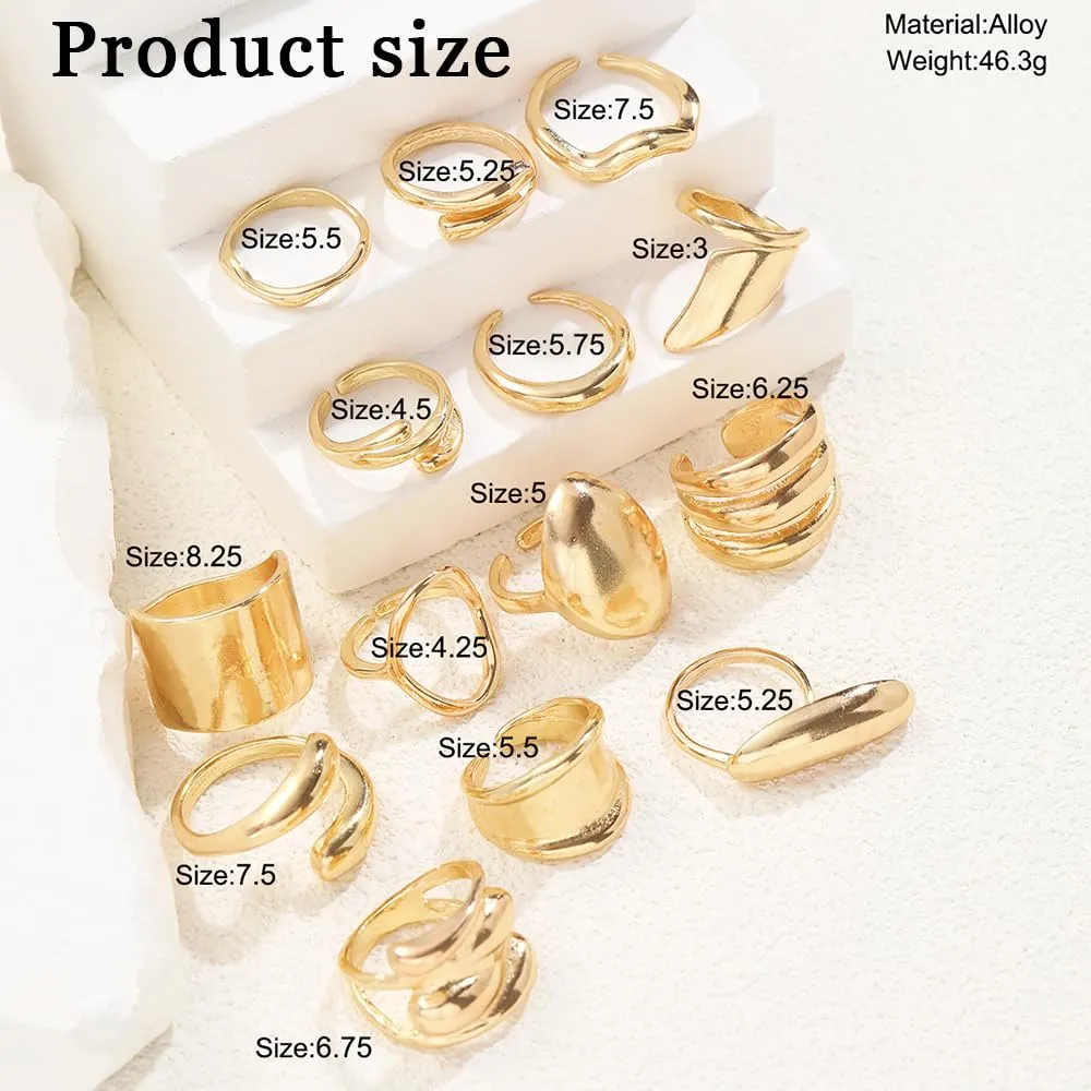 XFSRG 14 Pezzi Anelli Donna Geometria Semplice Lusso Leggero Anello Personalità Regolabile Accessori alla Moda - immagine 2