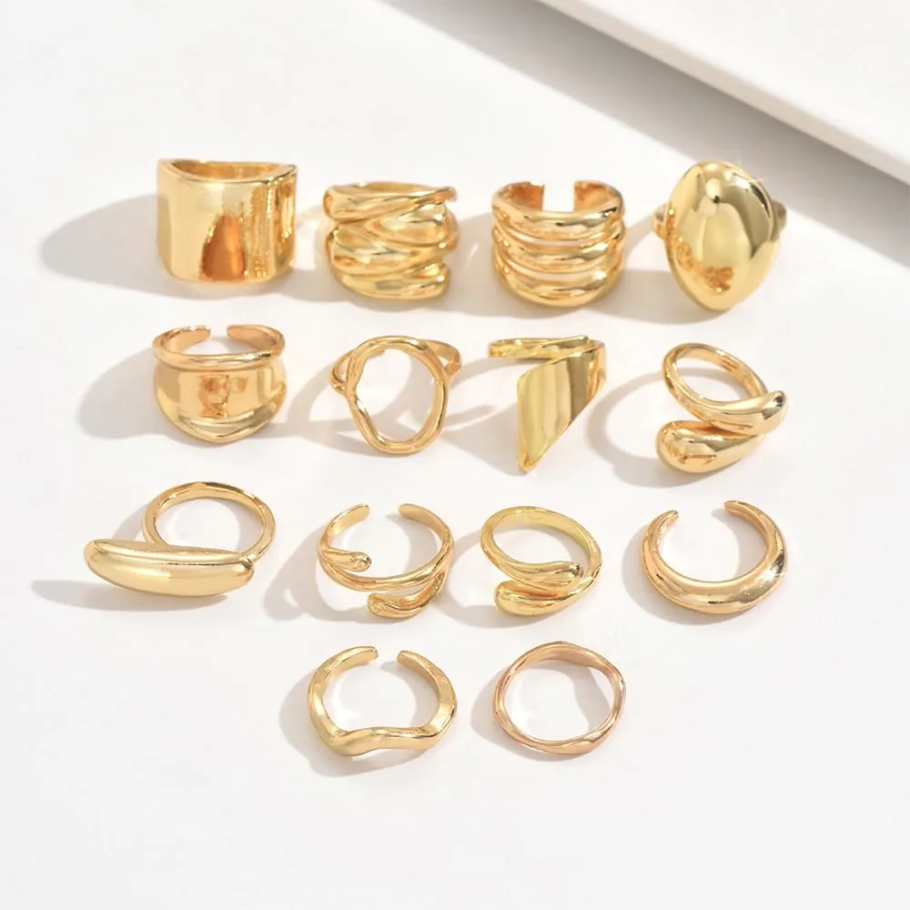 XFSRG 14 Pezzi Anelli Donna Geometria Semplice Lusso Leggero Anello Personalità Regolabile Accessori alla Moda - immagine 3
