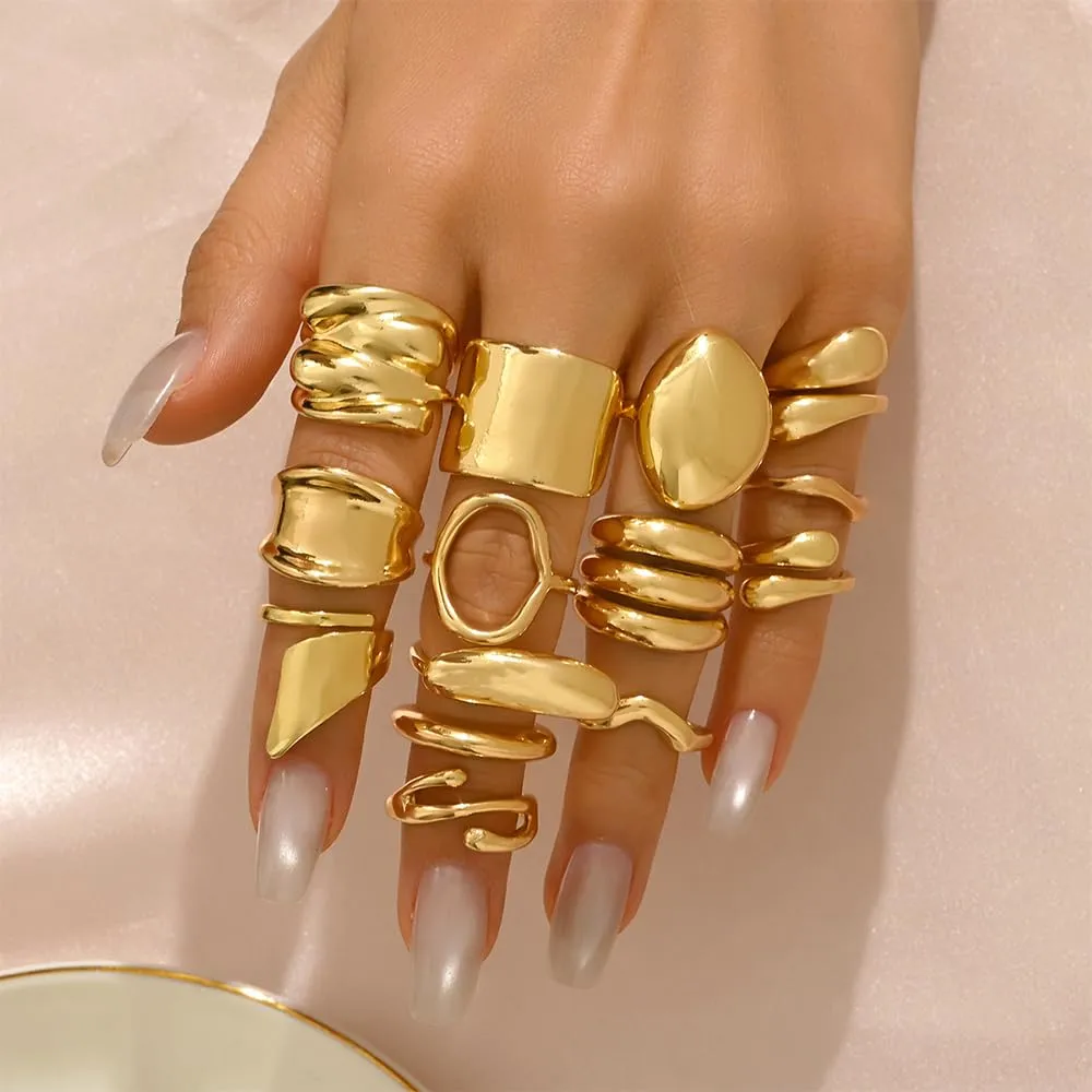 XFSRG 14 Pezzi Anelli Donna Geometria Semplice Lusso Leggero Anello Personalità Regolabile Accessori alla Moda - immagine 4