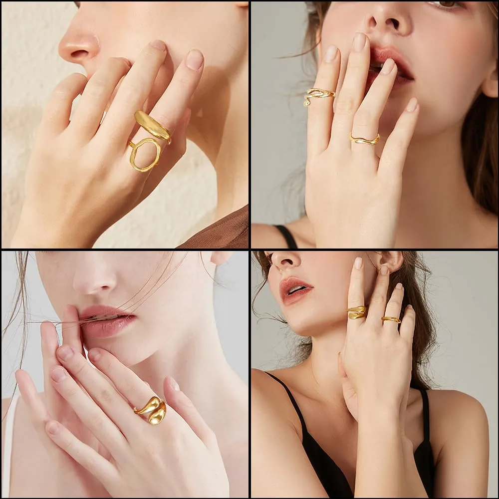 XFSRG 14 Pezzi Anelli Donna Geometria Semplice Lusso Leggero Anello Personalità Regolabile Accessori alla Moda - immagine 7