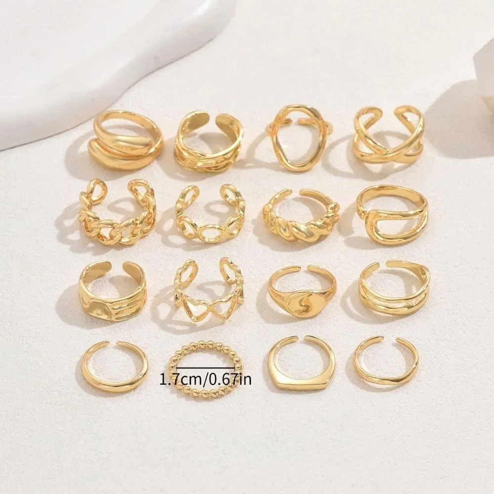 XFSRG 12 Pezzi Anelli Donna Geometria Semplice Lusso Leggero Anello Personalità Regolabile Accessori alla Moda - immagine 2