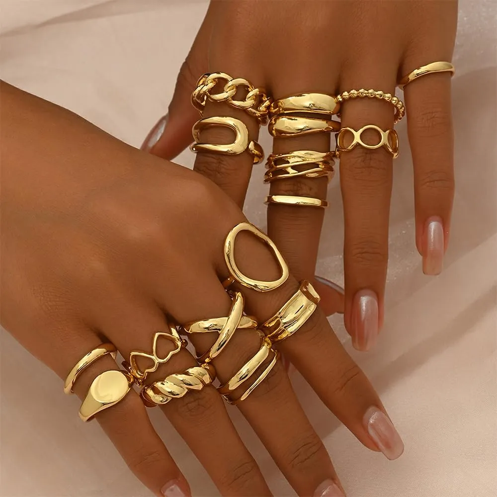 XFSRG 12 Pezzi Anelli Donna Geometria Semplice Lusso Leggero Anello Personalità Regolabile Accessori alla Moda - immagine 4