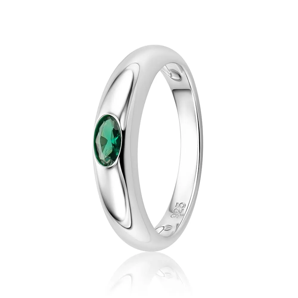 OROVI Anello Donna Argento 925, Anello Solitario di Fidanzamento con Smeraldo, Fede Elegante in Argento Sterling, Gioielli Donna Anallergici, Confezionato in Scatola Portagioie Regalo - immagine 2