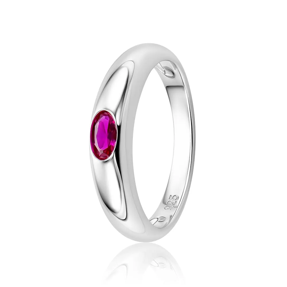OROVI Anello Donna Argento 925, Anello Solitario di Fidanzamento con Rubino, Fede Elegante in Argento Sterling, Gioielli Donna Anallergici, Confezionato in Scatola Portagioie Regalo - immagine 2
