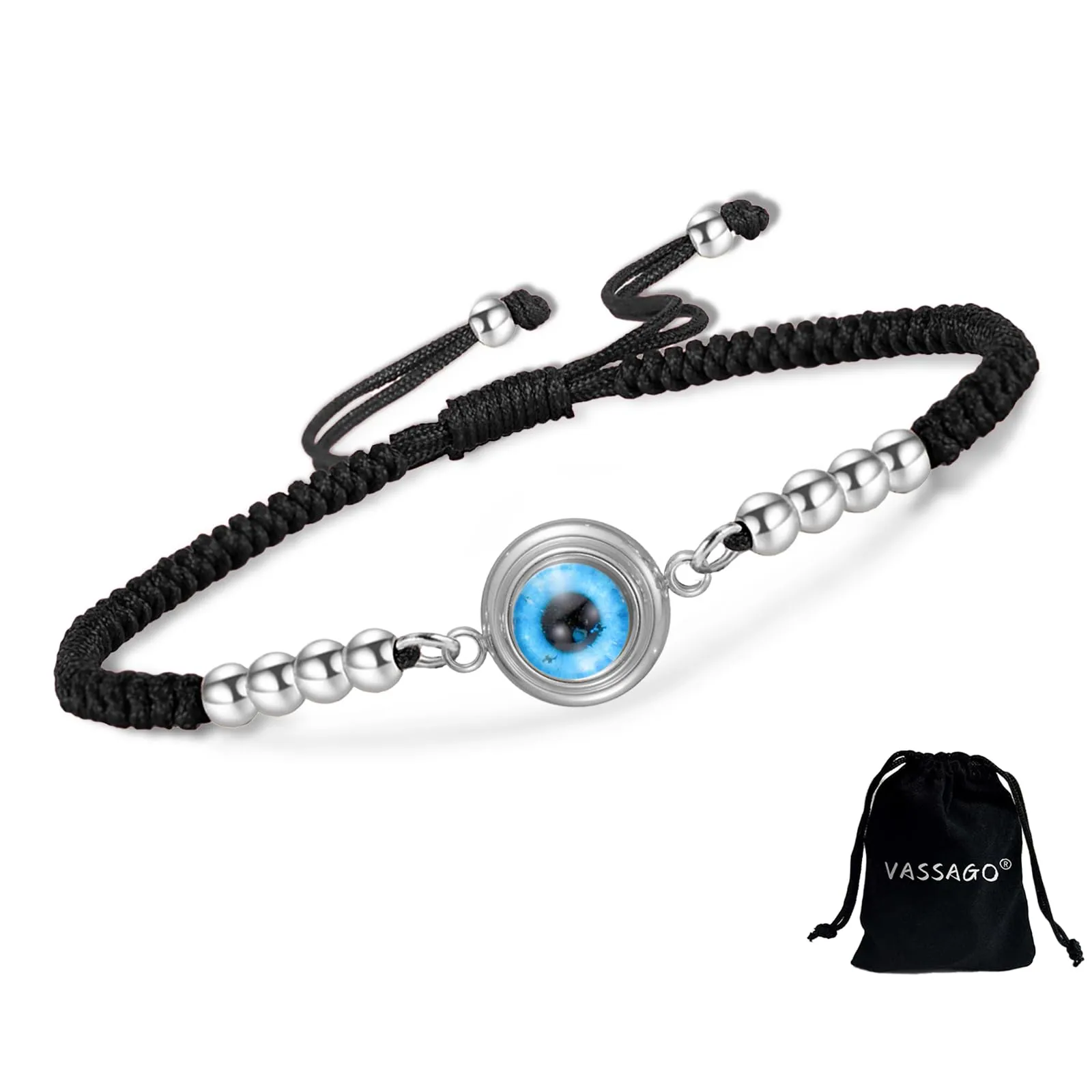 VASSAGO Delicato Braccialetto Malocchio Per Le Donne In Acciaio Inox Regolabile Occhio Turco Braccialetti Portafortuna Amuleto Gioielli Regalo (Stringa S1) - immagine 1