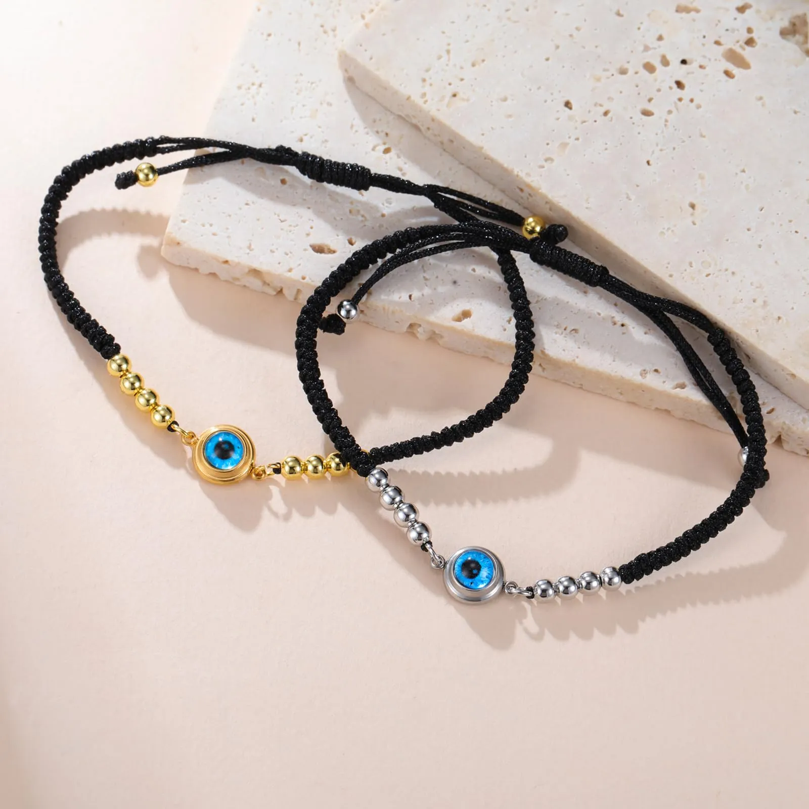 VASSAGO Delicato Braccialetto Malocchio Per Le Donne In Acciaio Inox Regolabile Occhio Turco Braccialetti Portafortuna Amuleto Gioielli Regalo (Stringa S1) - immagine 6