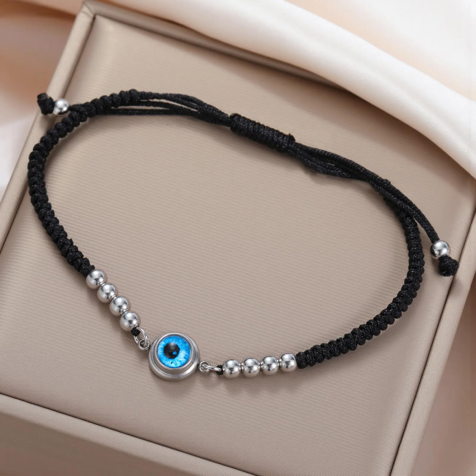 VASSAGO Delicato Braccialetto Malocchio Per Le Donne In Acciaio Inox Regolabile Occhio Turco Braccialetti Portafortuna Amuleto Gioielli Regalo (Stringa S1) - immagine 8