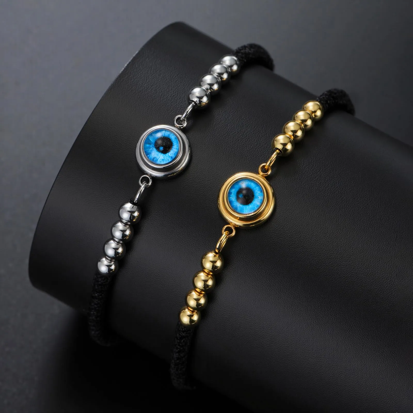 VASSAGO Delicato Braccialetto Malocchio Per Le Donne In Acciaio Inox Regolabile Occhio Turco Braccialetti Portafortuna Amuleto Gioielli Regalo (Stringa S1) - immagine 9