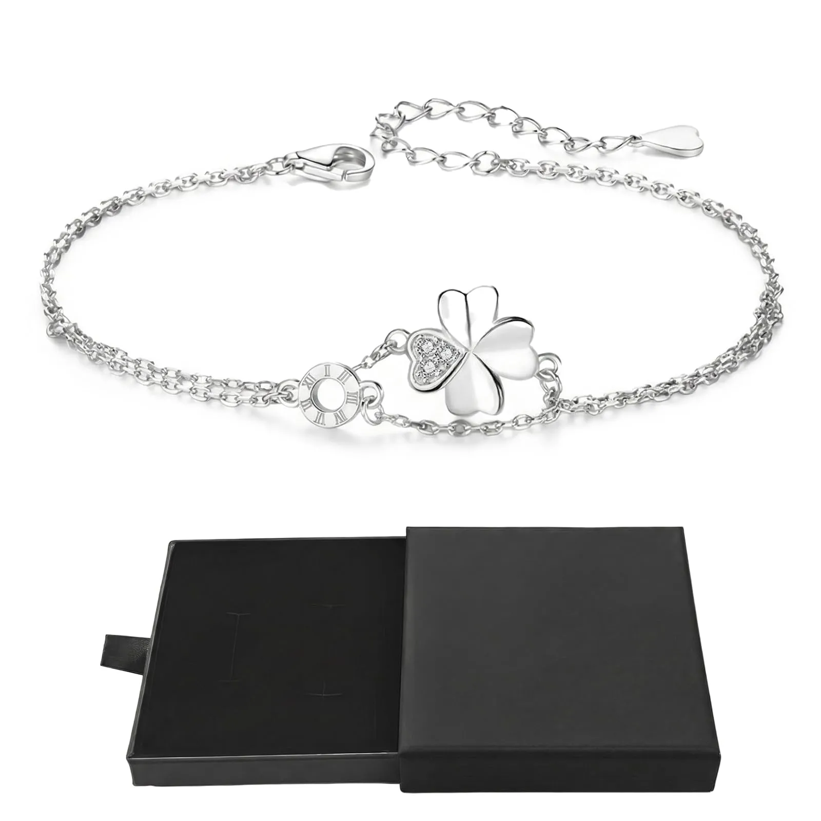 JYXNU Bracciale da donna in argento con quadrifoglio, bracciale da donna, da donna, per fidanzata, braccialetti dell'amicizia, regali per donne, Regalo Amica, Idea Regalo Per le Donne - immagine 1