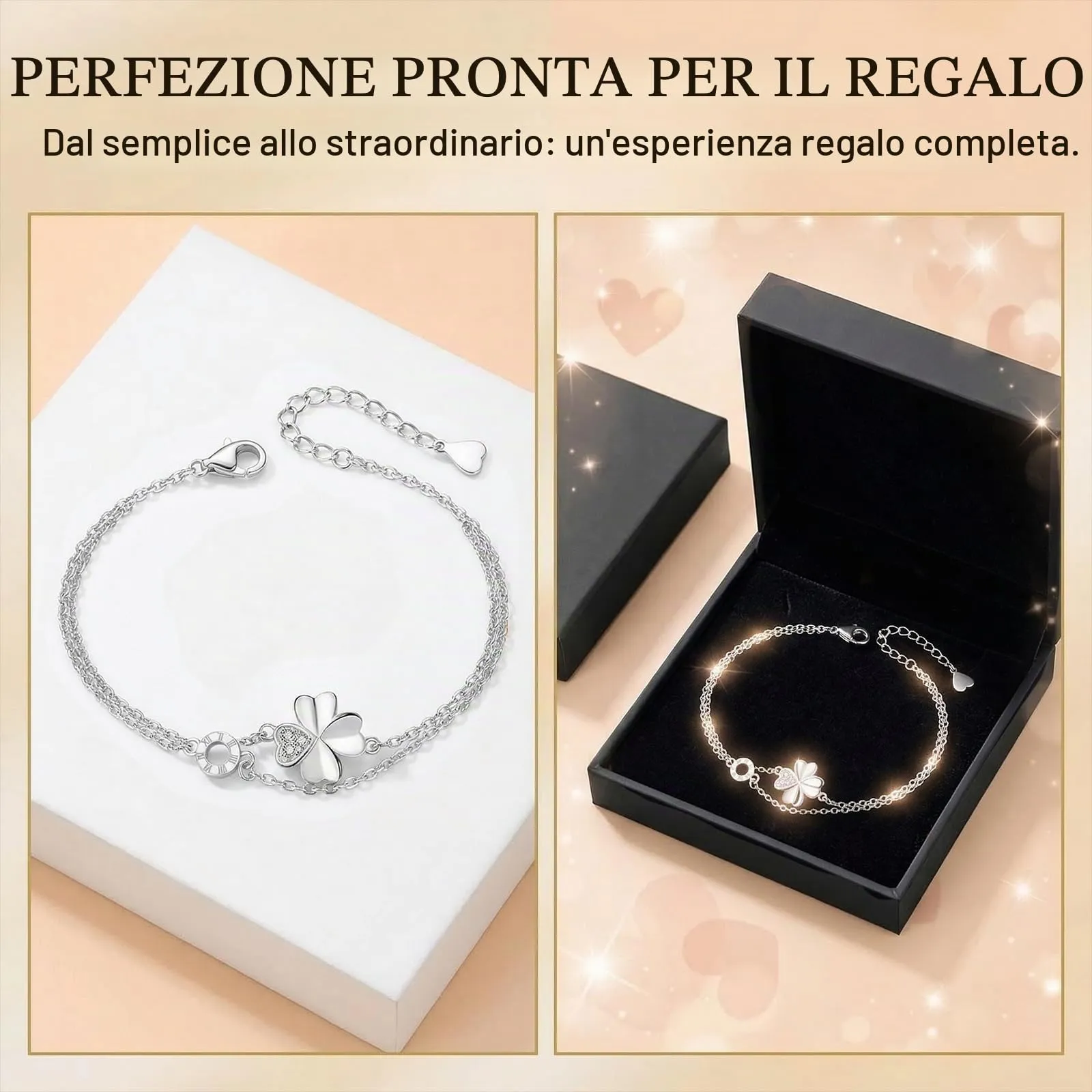 JYXNU Bracciale da donna in argento con quadrifoglio, bracciale da donna, da donna, per fidanzata, braccialetti dell'amicizia, regali per donne, Regalo Amica, Idea Regalo Per le Donne - immagine 2