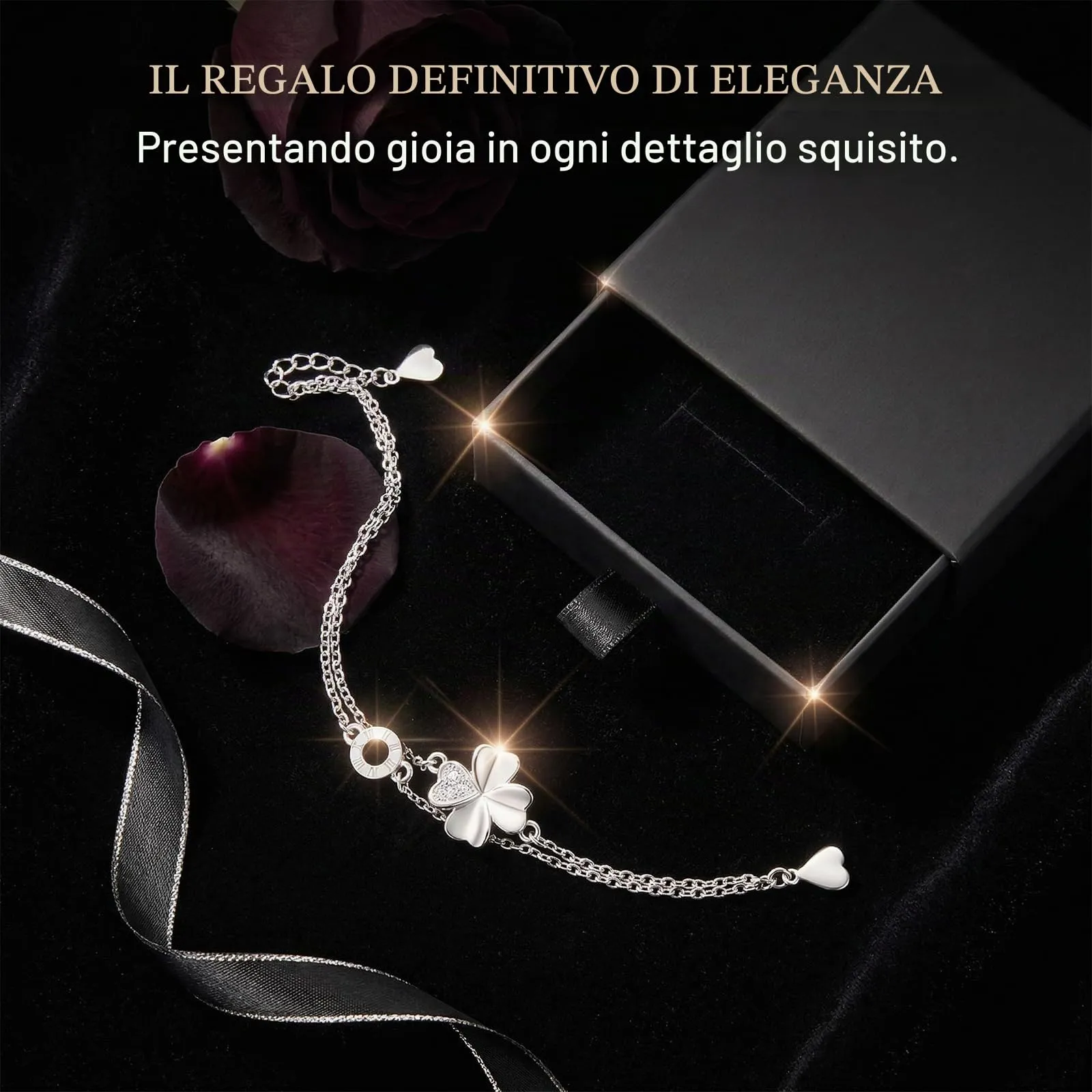 JYXNU Bracciale da donna in argento con quadrifoglio, bracciale da donna, da donna, per fidanzata, braccialetti dell'amicizia, regali per donne, Regalo Amica, Idea Regalo Per le Donne - immagine 6