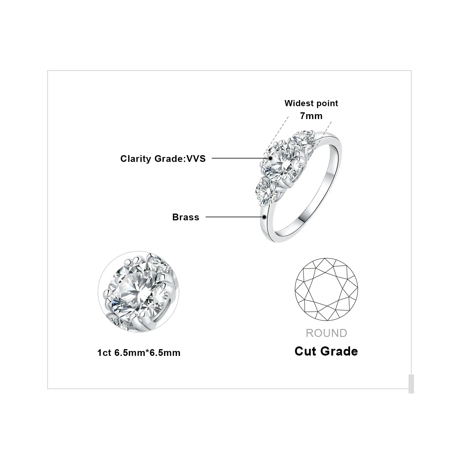 JewelryPalace 1ct Classico Anello a Tre Pietre Donna placcato oro bianco 14K con Cubica Zirconia, Anelli Donna con Pietra a Taglio Rotondo, Fede Nuziale Anello Matrimonio Set Gioielli Donna 13 - immagine 2