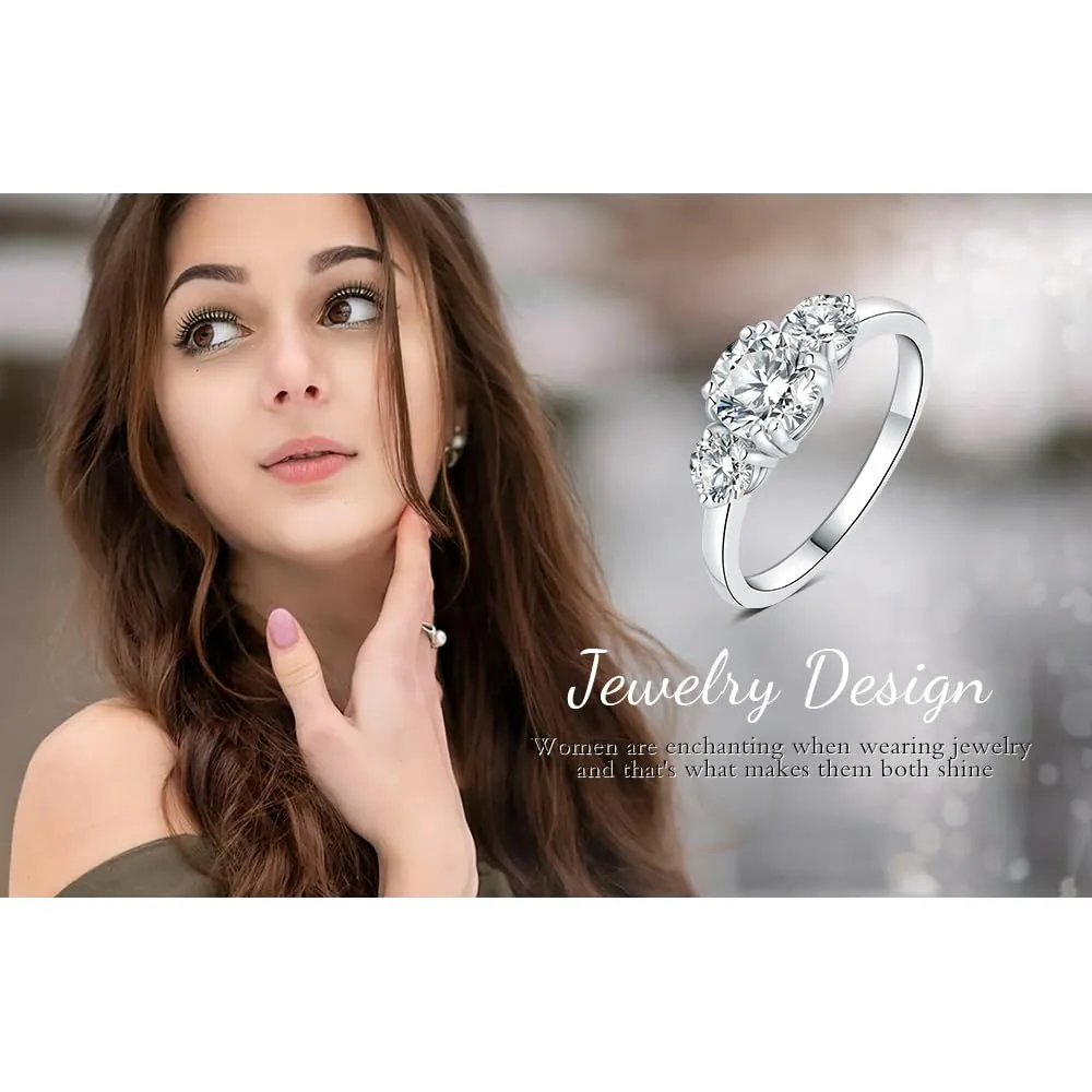 JewelryPalace 1ct Classico Anello a Tre Pietre Donna placcato oro bianco 14K con Cubica Zirconia, Anelli Donna con Pietra a Taglio Rotondo, Fede Nuziale Anello Matrimonio Set Gioielli Donna 10.5 - immagine 6