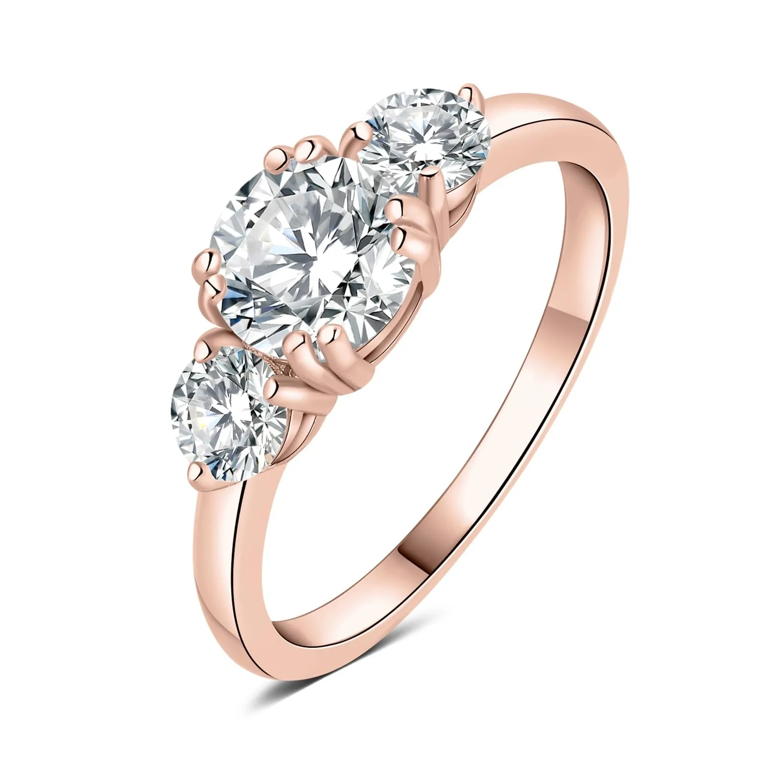 JewelryPalace 1ct Classico Anello a Tre Pietre Donna placcato oro rosa 14K con Cubica Zirconia, Anelli Donna con Pietra Rotondo, Fede Nuziale in Oro Rosa Anello Matrimonio Set Gioielli Donna 9.5 - immagine 1