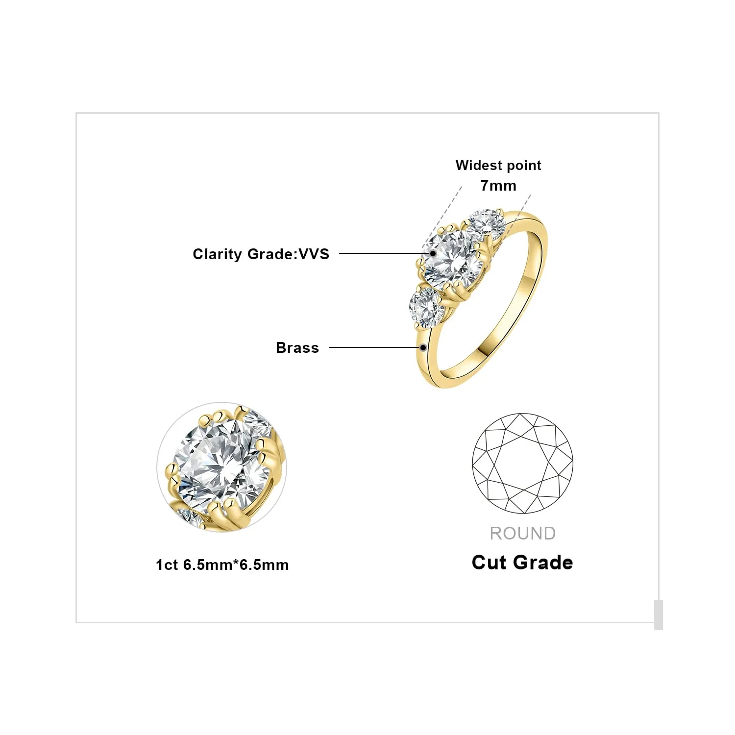 JewelryPalace 1ct Classico Anello a Tre Pietre Donna placcato oro giallo 14K con Cubica Zirconia, Anelli Dorati Donna con Pietra Rotondo, Fede Nuziale in Oro Anello Matrimonio Set Gioielli Donna 22 - immagine 2