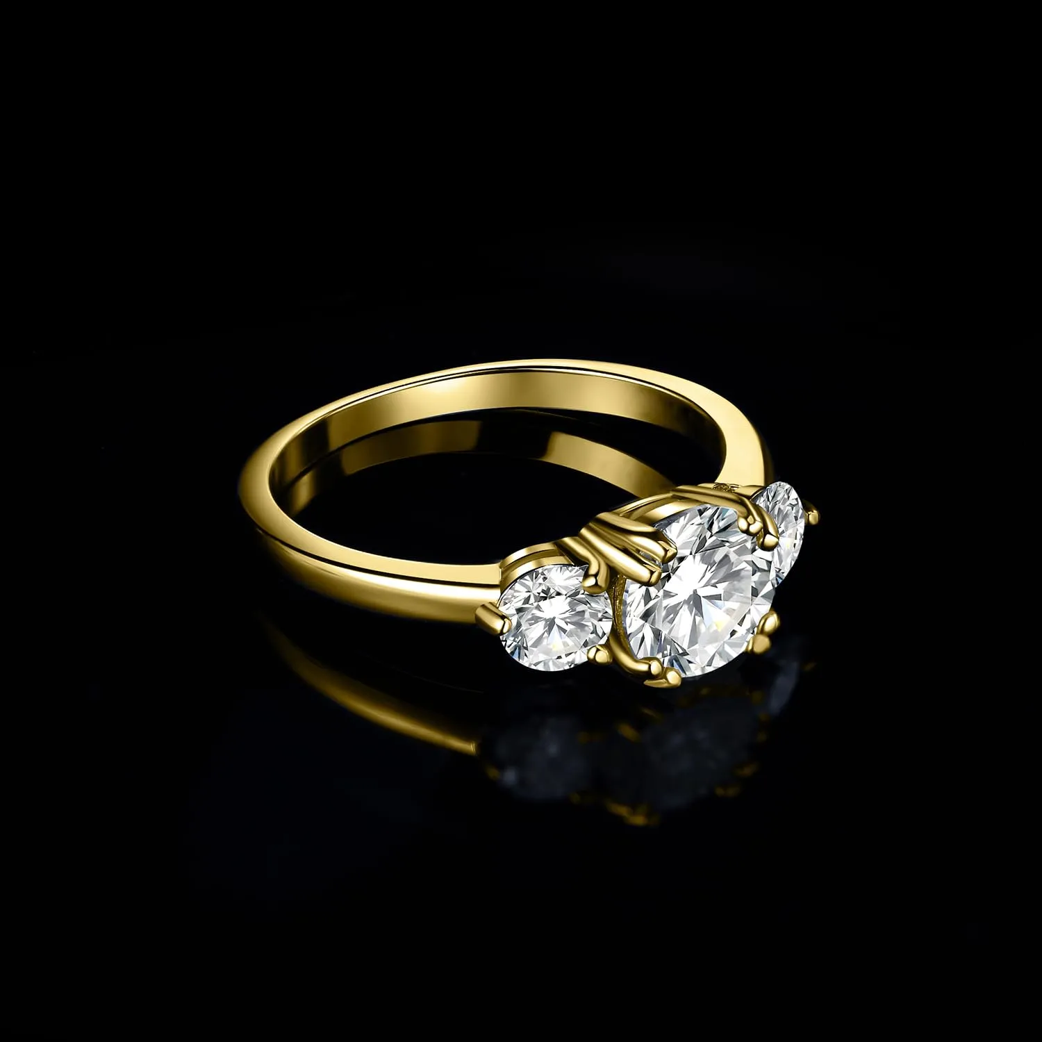 JewelryPalace 1ct Classico Anello a Tre Pietre Donna placcato oro giallo 14K con Cubica Zirconia, Anelli Dorati Donna con Pietra Rotondo, Fede Nuziale in Oro Anello Matrimonio Set Gioielli Donna 17 - immagine 3