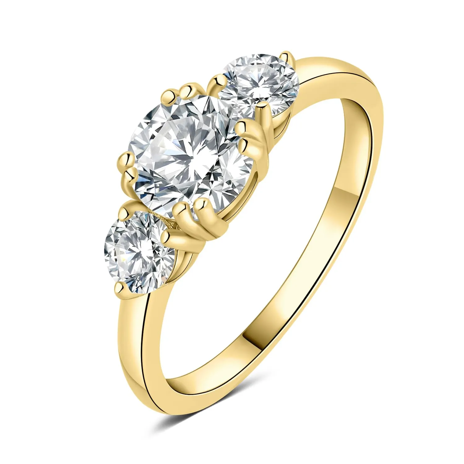 JewelryPalace 1ct Classico Anello a Tre Pietre Donna placcato oro giallo 14K con Cubica Zirconia, Anelli Dorati Donna con Pietra Rotondo, Fede Nuziale in Oro Anello Matrimonio Set Gioielli Donna 19.5 - immagine 1