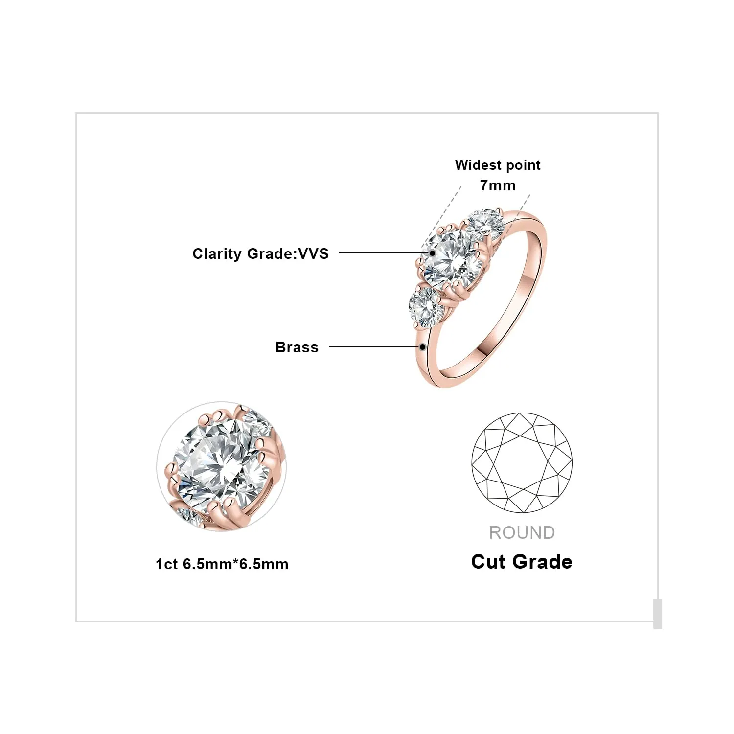 JewelryPalace 1ct Classico Anello a Tre Pietre Donna placcato oro rosa 14K con Cubica Zirconia, Anelli Donna con Pietra Rotondo, Fede Nuziale in Oro Rosa Anello Matrimonio Set Gioielli Donna 7 - immagine 2