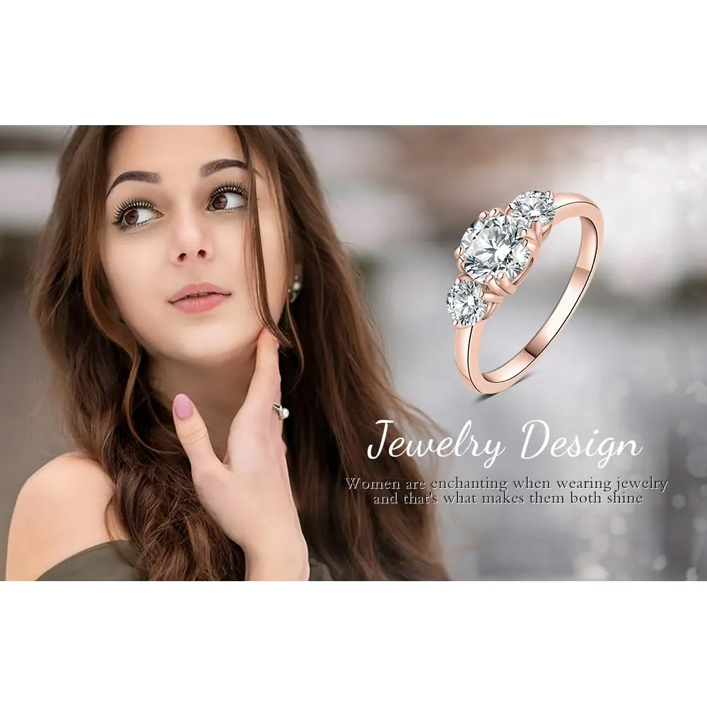 JewelryPalace 1ct Classico Anello a Tre Pietre Donna placcato oro rosa 14K con Cubica Zirconia, Anelli Donna con Pietra Rotondo, Fede Nuziale in Oro Rosa Anello Matrimonio Set Gioielli Donna 7 - immagine 6