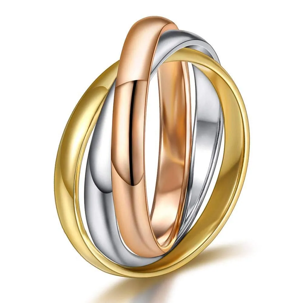 IMINI Anello intrecciato per ansia e agitazione per donna uomo Acciaio inossidabile Oro Siver Rose Tripla fila rotolante Dichiarazione ad incastro Anelli antistress Gioielli di promessa di moda (9) - immagine 1